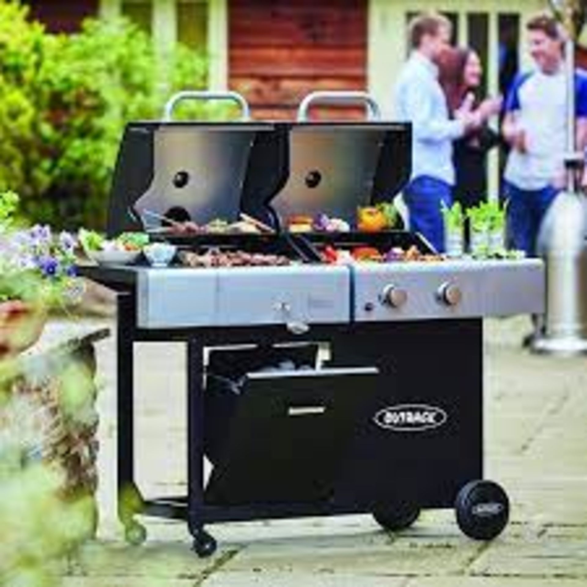 Outback 2 Burner Combi Hooded Gas And Charcoal BBQ. - SR5. RRP £899.00. Outback Combi 2 burner