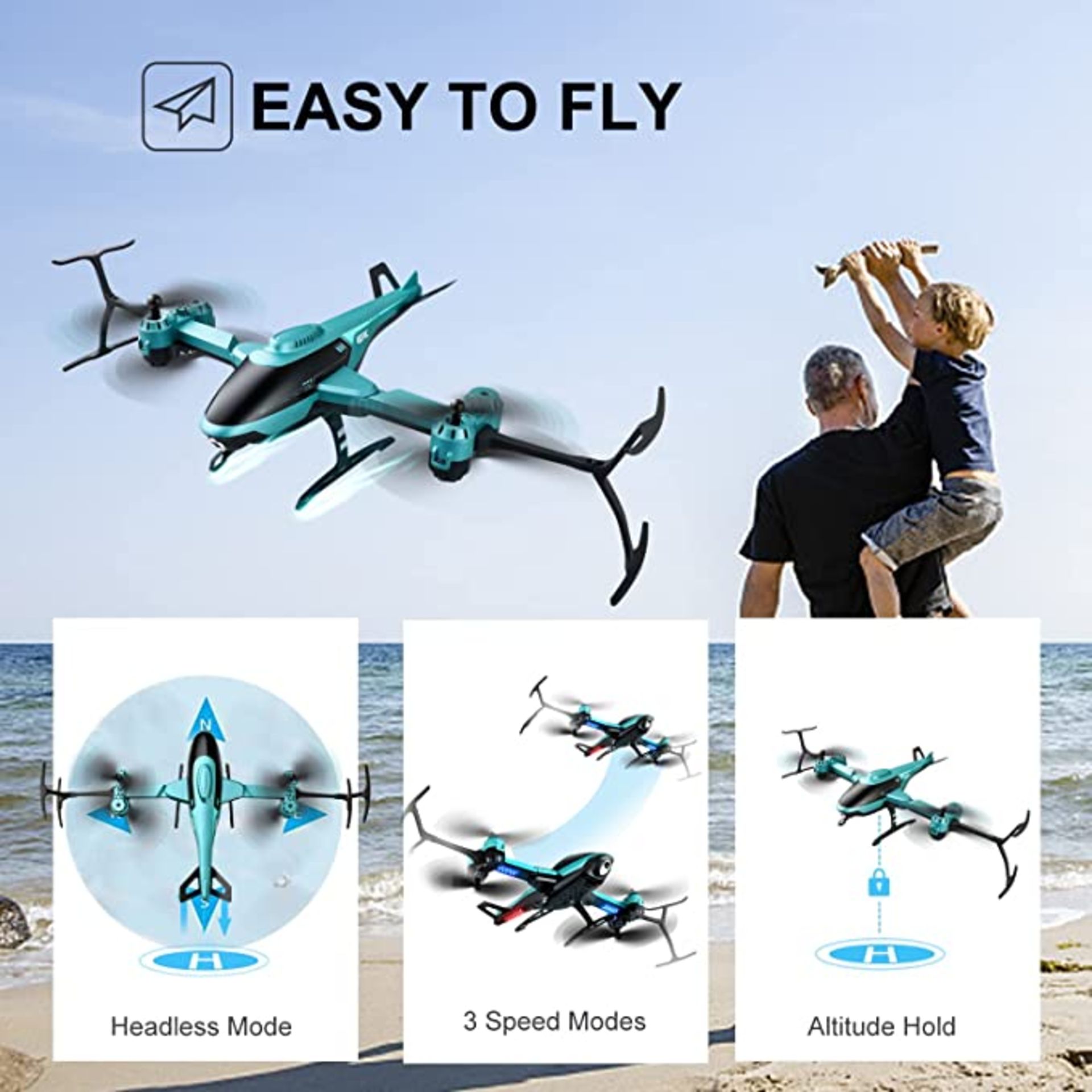 2 x 4DRC V10 Remote Control Helicopter, Drone with 1080P Camera, 2.4GHz Aircraft Indoor Flying Toy - Image 2 of 2