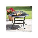 New Boxed STEEL FIRE PIT BOWL WITH MESH LID & COOKING GRILL. This stylish steel fire pit bowl