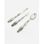 SOLID SILVER CHRISTENING SET. SILVER BLADE/FORK. BIRMINGHAM 1924. FORK 150MM. SPOON 165MM. MAKER