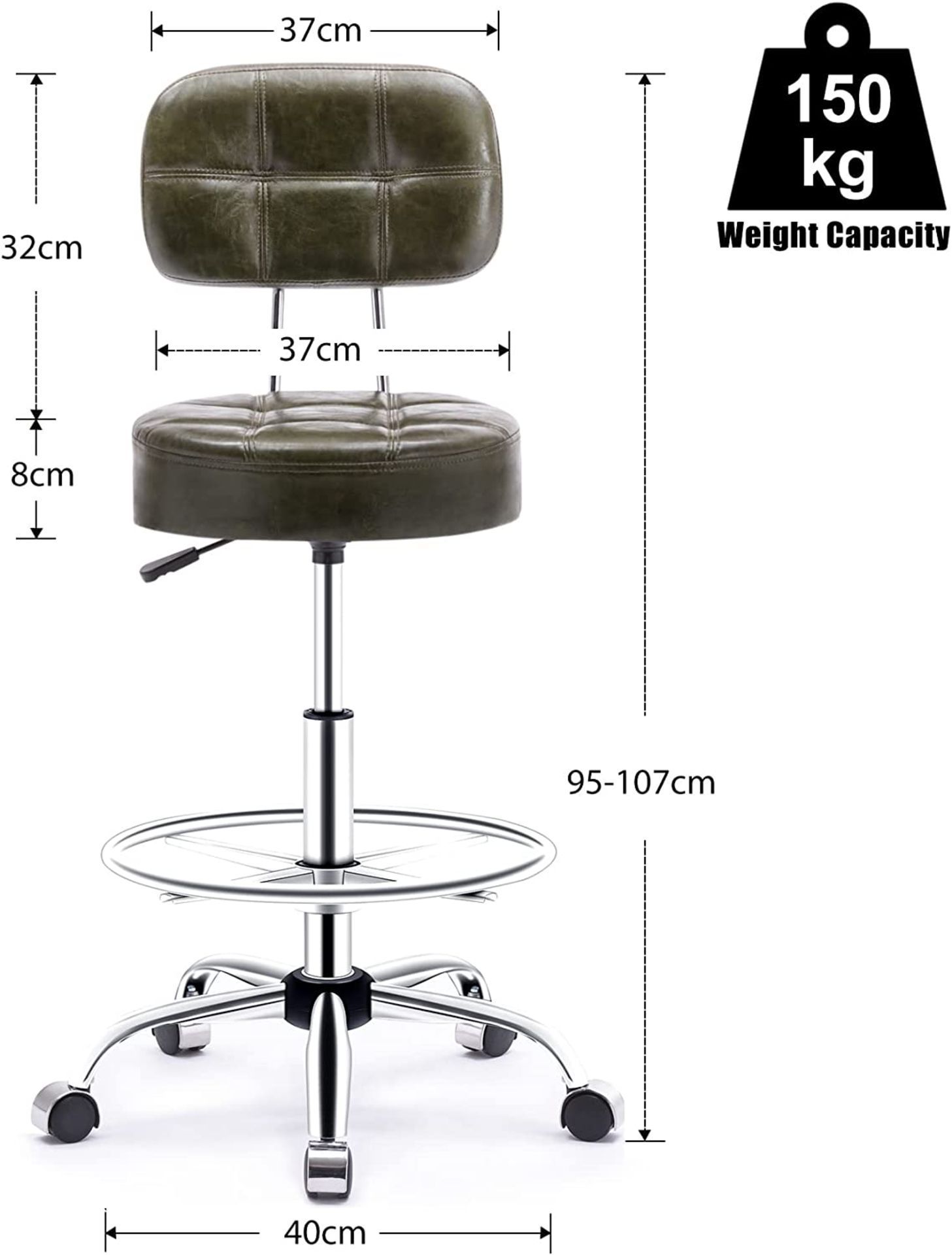 NEW Rolling stool with High Backrest and Adjustable Footrest, Leather Massage Stool Ergonomic - Image 2 of 4