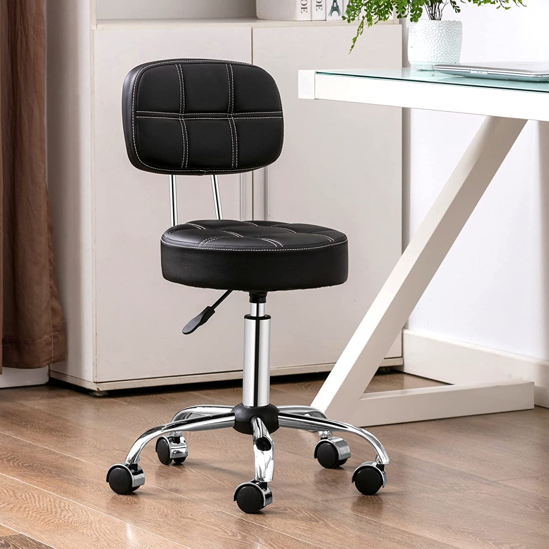 NEW Rolling stool with High Backrest, Leather Massage Stool Ergonomic Drafting Chair for Home Swivel - Image 4 of 5