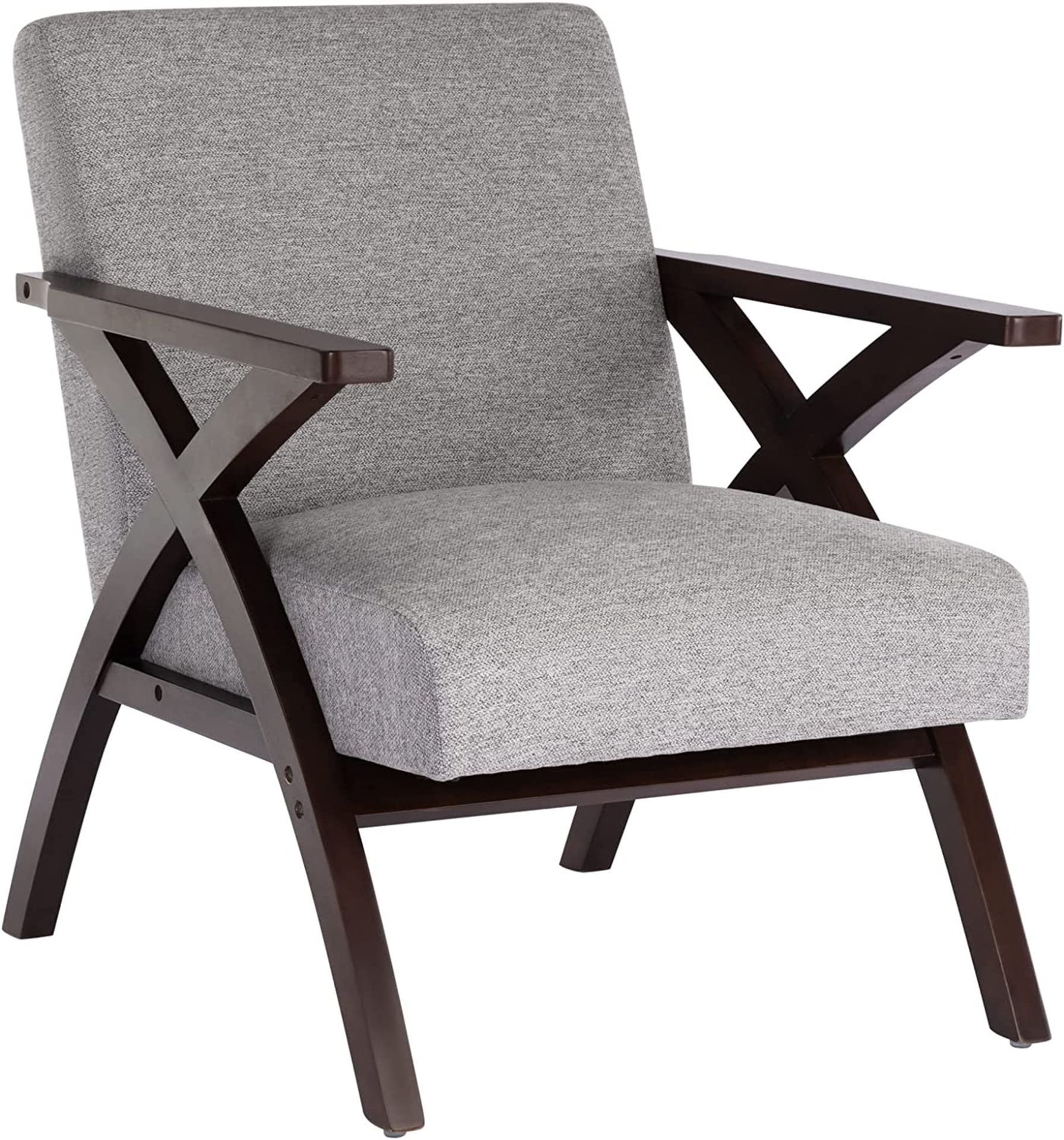 NEW HomeMiYN Mid-Century Wooden Armchair, Upholstered Fabric Elegant X-Frame Accent Chair, Retro