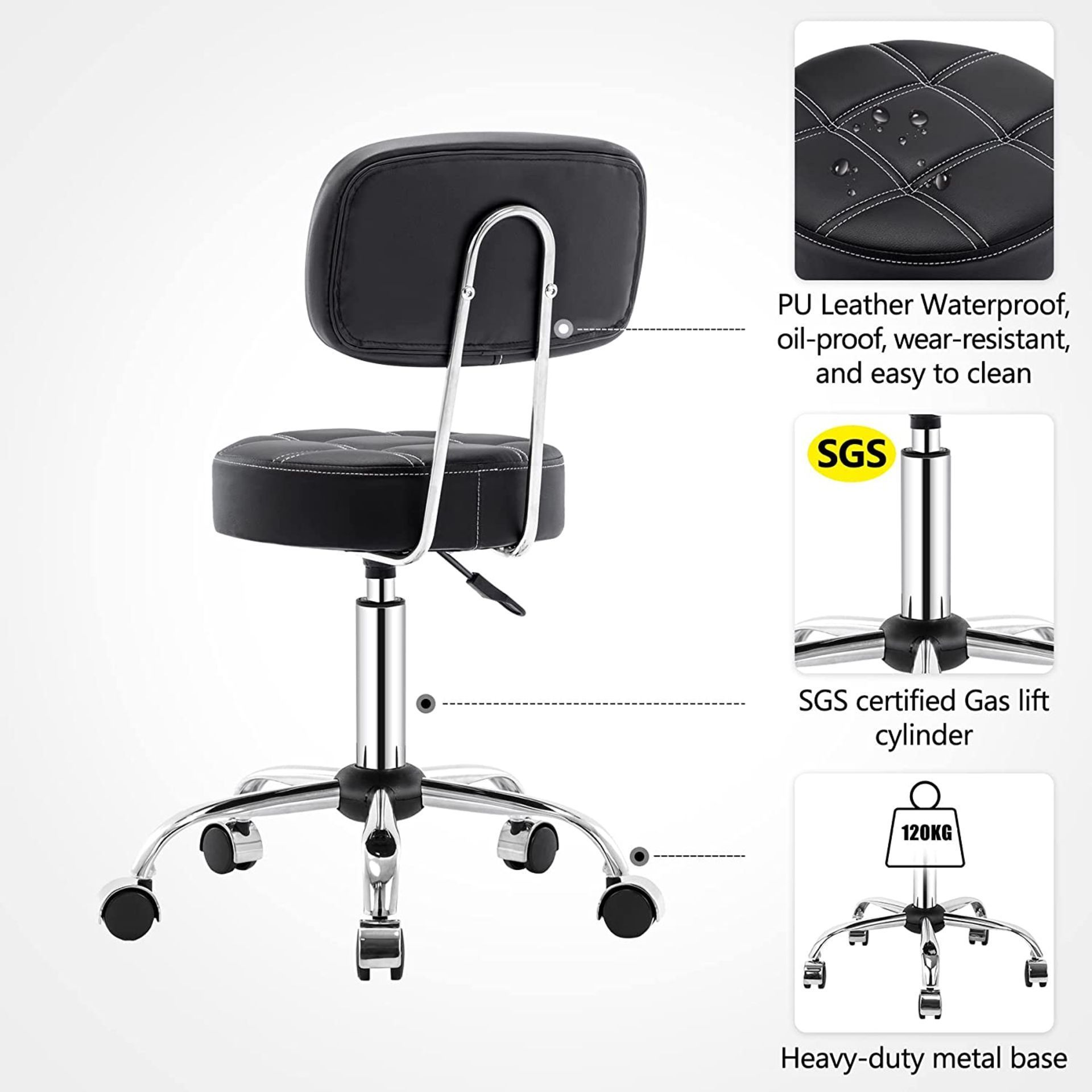 NEW Rolling stool with High Backrest, Leather Massage Stool Ergonomic Drafting Chair for Home Swivel - Image 2 of 5