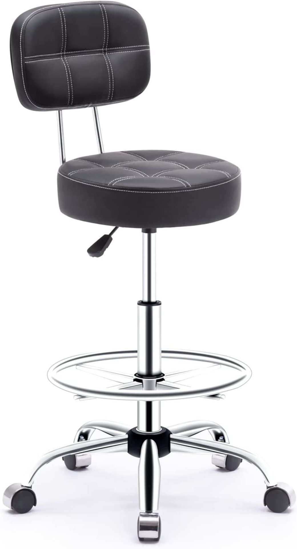 NEW Rolling stool with High Backrest and Adjustable Footrest, Leather Massage Stool Ergonomic