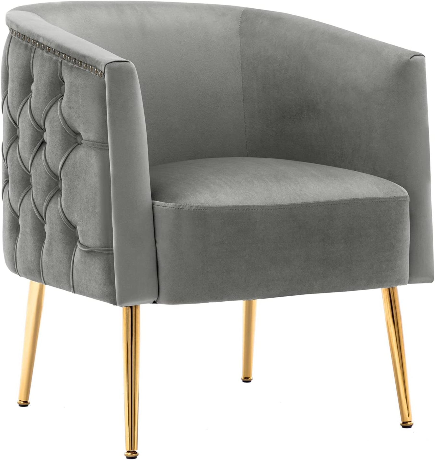 NEW Oryxearth Velvet Barrel Chair Modern Accent Chair with Golden Metal Legs Upholstered Tufted