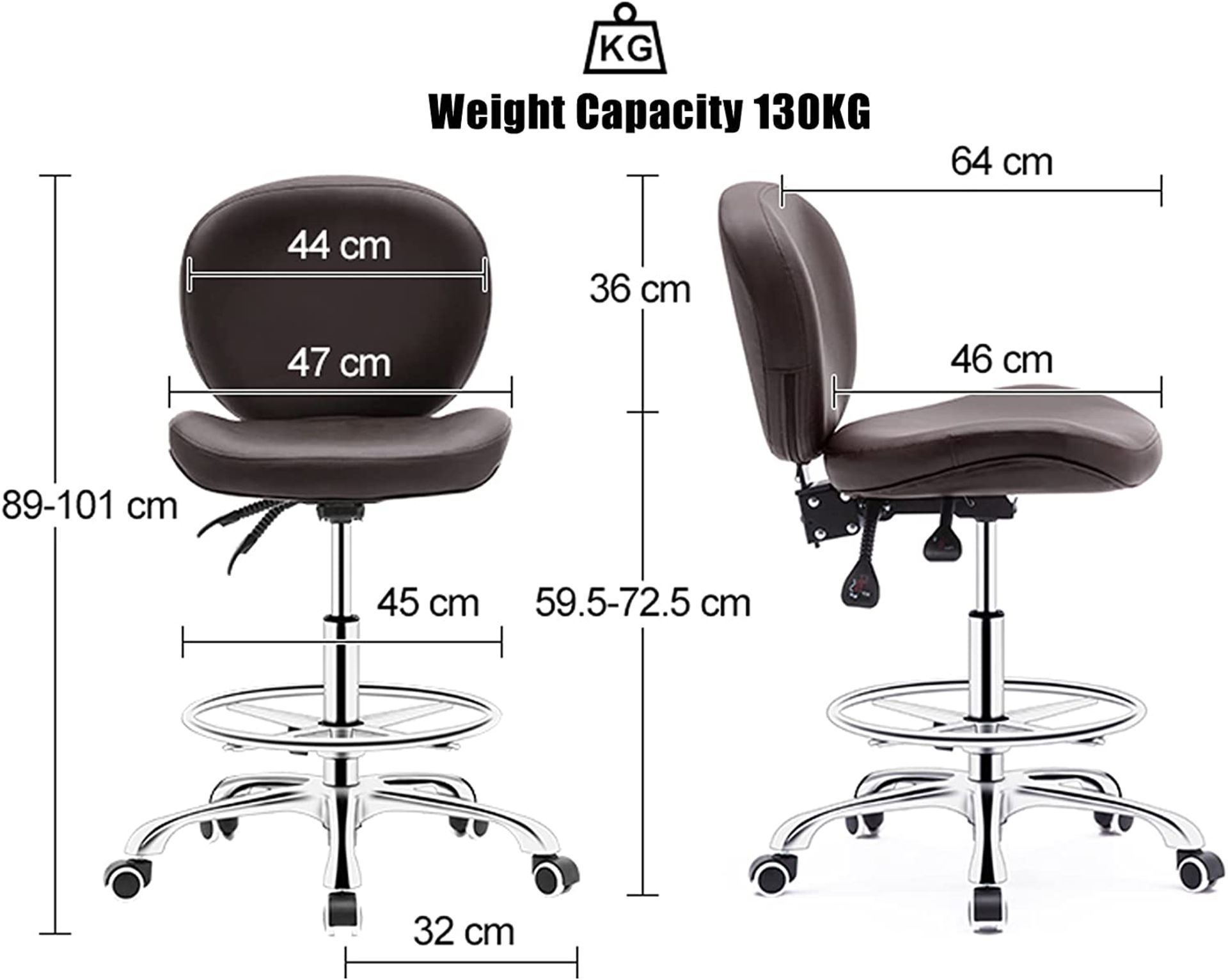 NEW Drafting Chair with Wheels Ergonomic Studio Chair with Adjustable Footrest and Backrest PU - Image 2 of 3