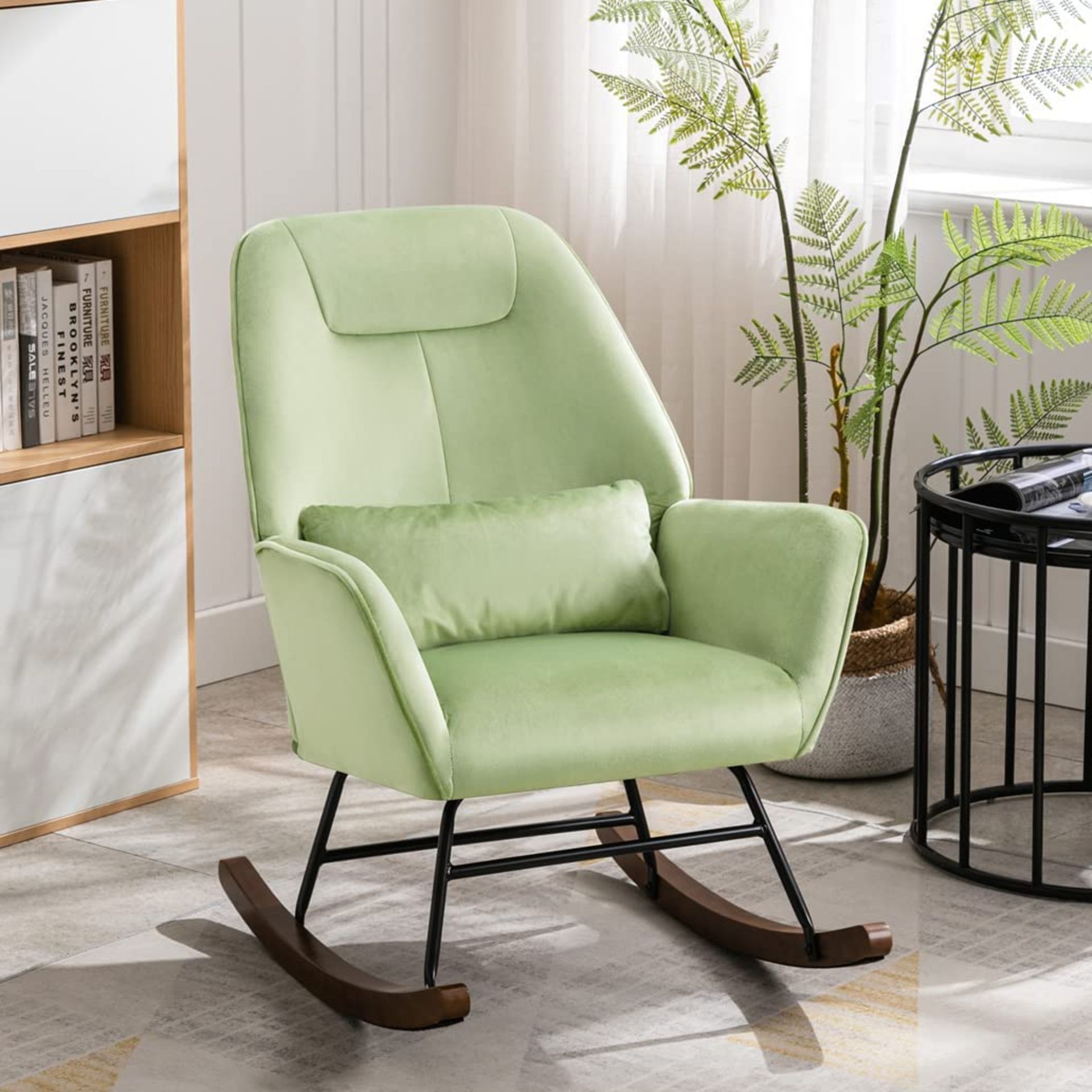 NEW HomeMiYN Velvet Nursery Rocking Chair, Upholstered Reading Wingback Accent Chair for Baby