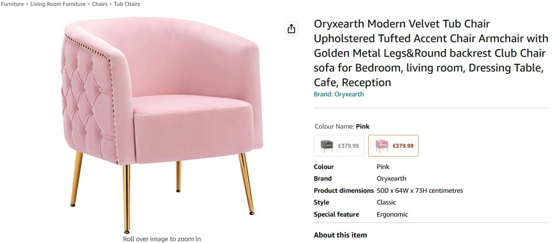 NEW Oryxearth Velvet Barrel Chair Modern Accent Chair with Golden Metal Legs Upholstered Tufted - Image 4 of 4