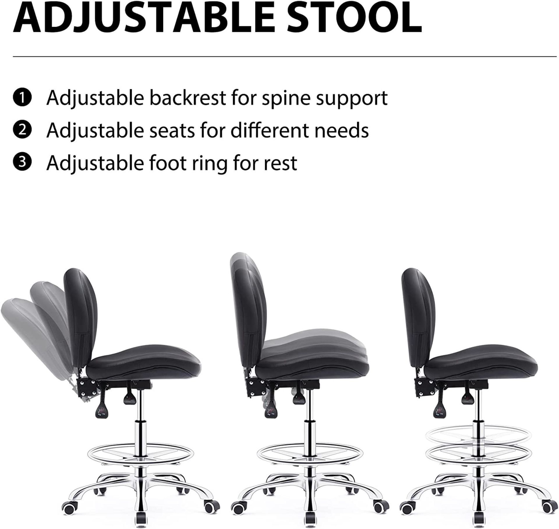 NEW Drafting Chair with Wheels Ergonomic Studio Chair with Adjustable Footrest and Backrest PU - Image 2 of 4