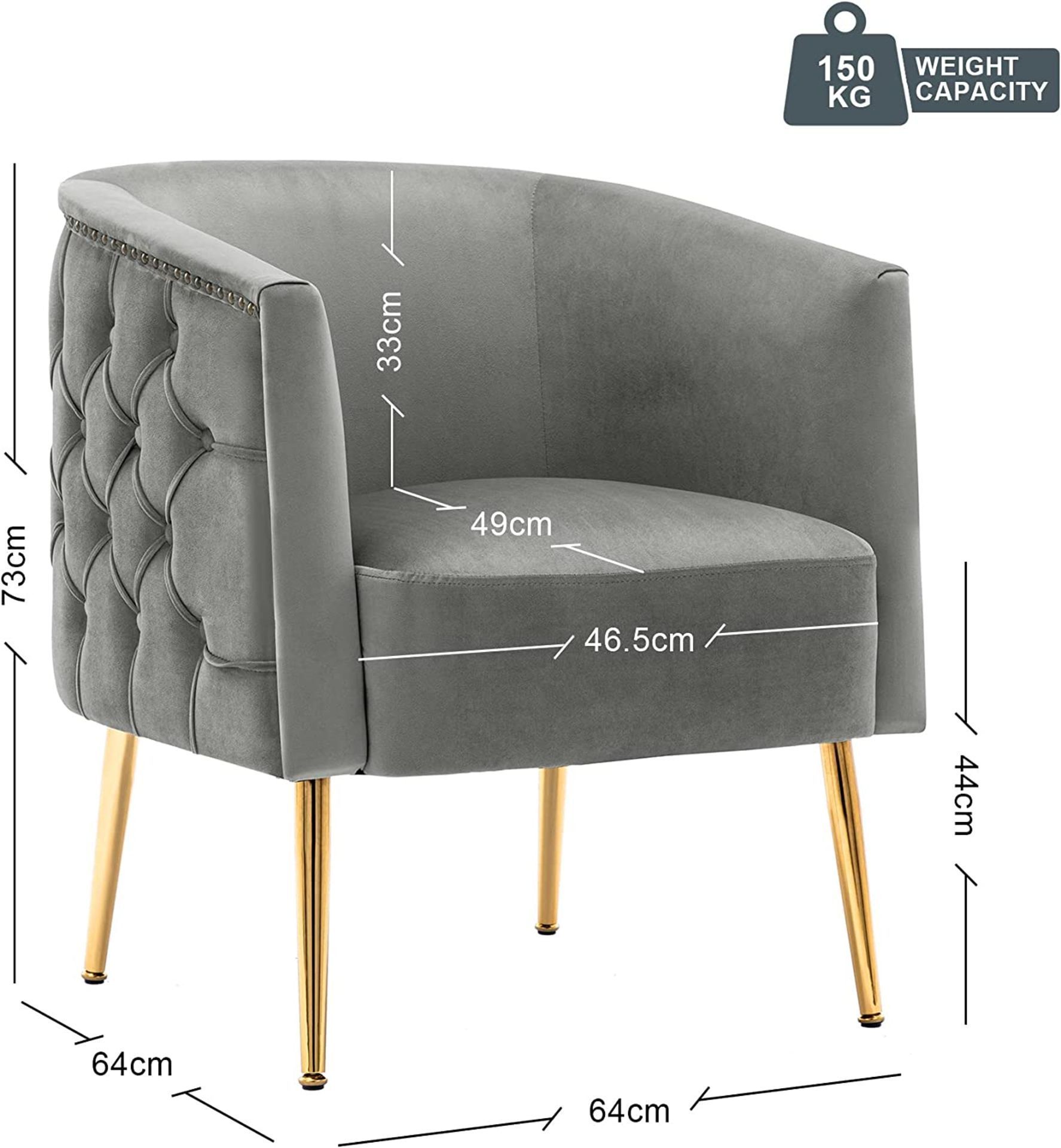 NEW Oryxearth Velvet Barrel Chair Modern Accent Chair with Golden Metal Legs Upholstered Tufted - Image 3 of 3