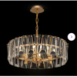 Hiatt 6-Light Drum Chandelier. RRP £649.99. - SR4. The triangle-shaped glass elements and a heavy-
