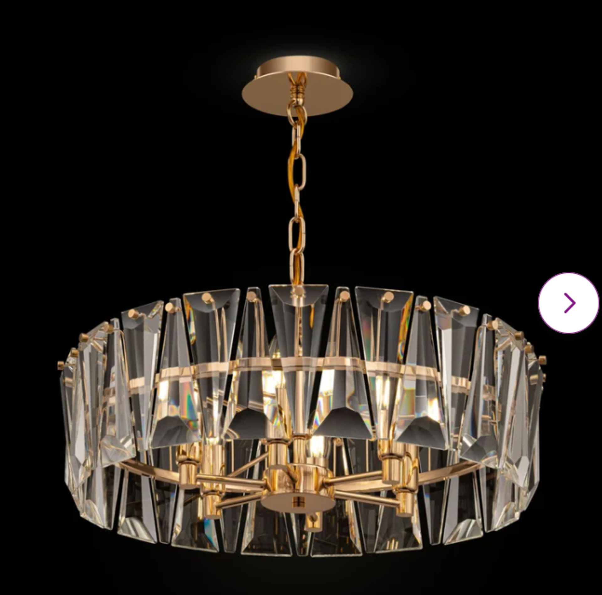 Hiatt 6-Light Drum Chandelier. RRP £649.99. - SR4. The triangle-shaped glass elements and a heavy-