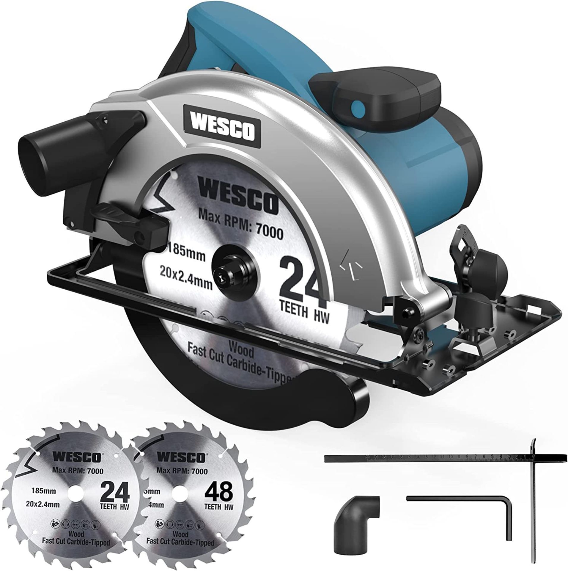 TRADE LOT 8 x New & Boxed WESCO Circular Saw 1400W 5800 RPM Skill Saw. Cutting Depth: 90°: 65mm-45°: