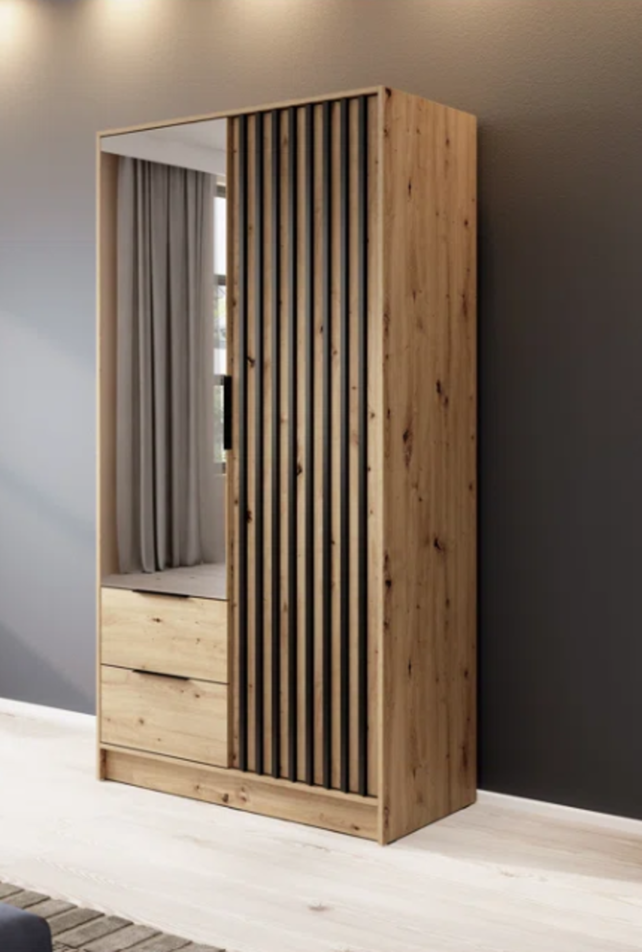 Randall 2 Door Manufactured Wood Wardrobe. - SR4. A contemporary wardrobe that nods to mid-century