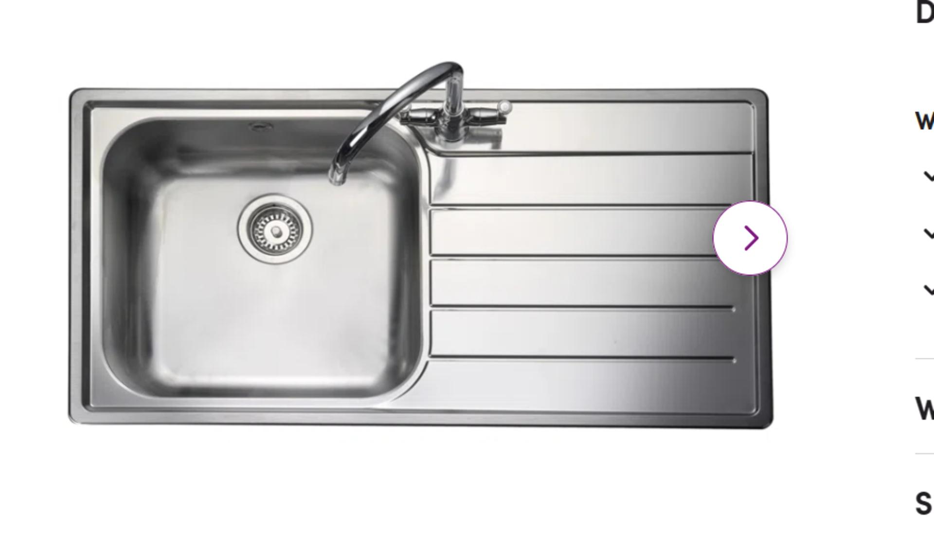 OL9851R/ Rangemaster Sink & Taps Oakland 508Mm W Single Bowl Stainless Steel Inset Kitchen Sink with