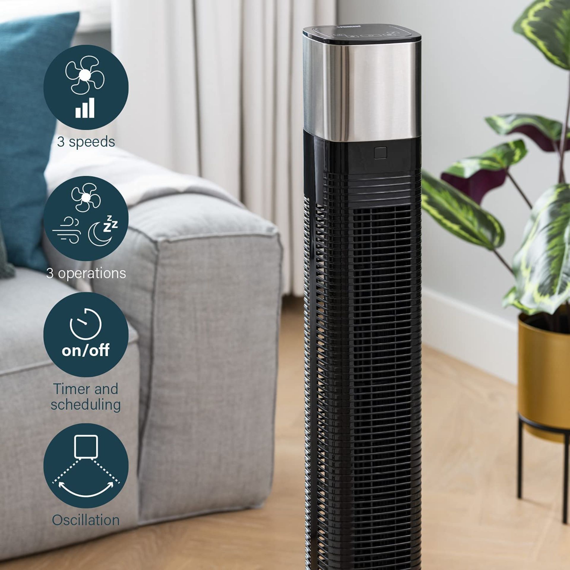 Princess Smart Tower Fan, 50 W, 3 Speed Settings, Smart Control and Free App, Works with Alexa.( - Image 2 of 3