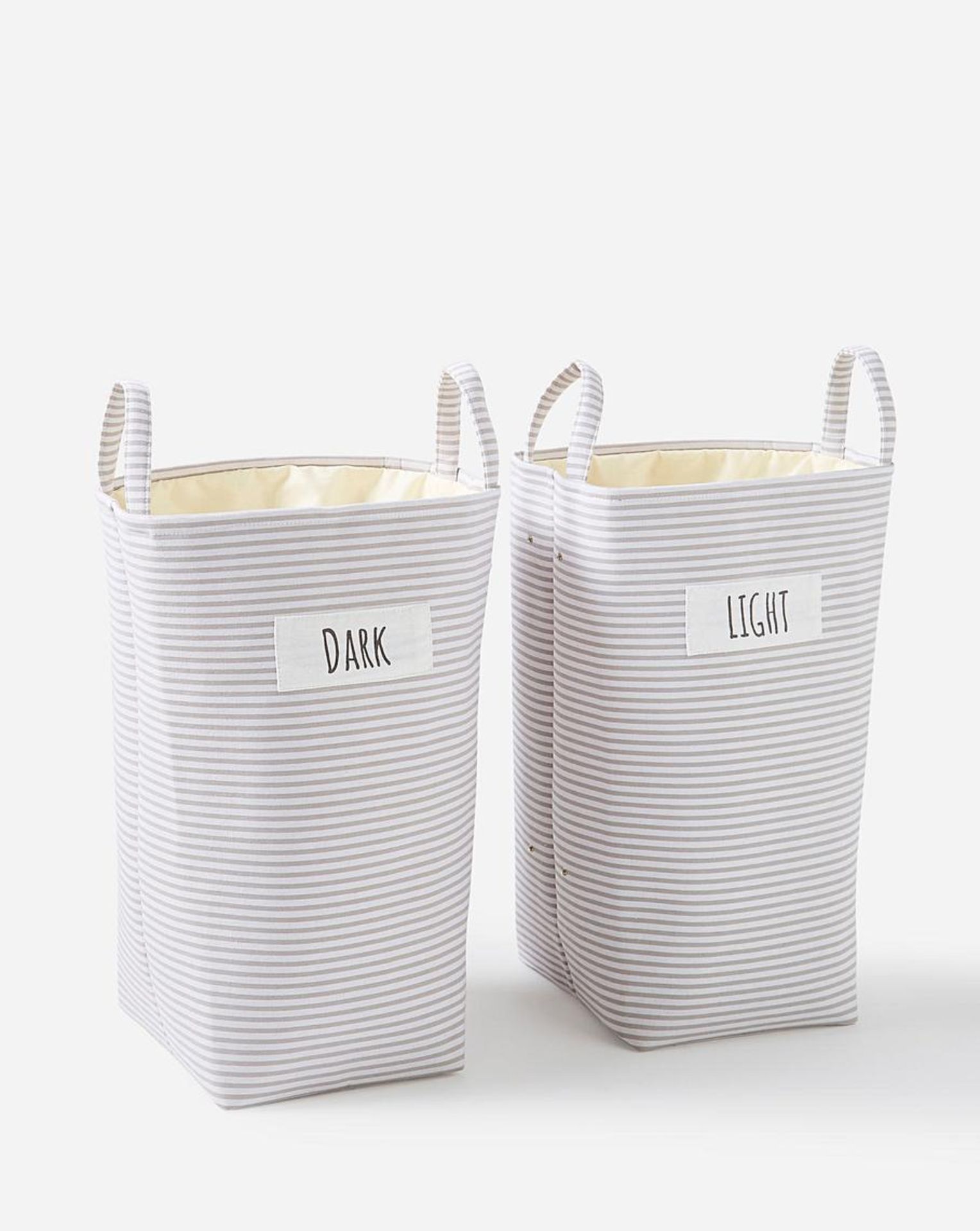 Stripe Laundry Bag Sorter. - SR4. This stripe laundry sorter comes with two sections, in a grey