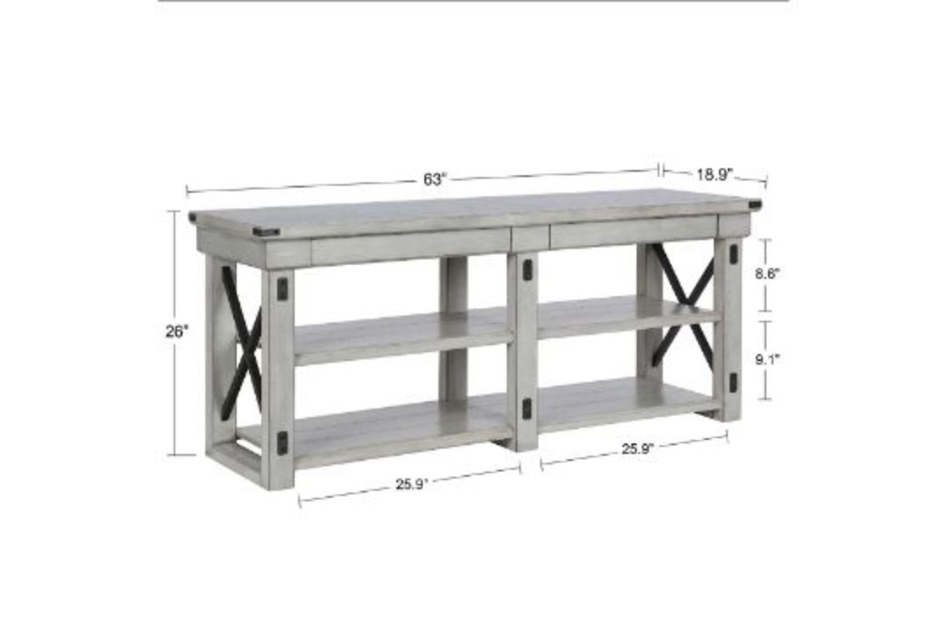 BRAND NEW DOREL HOME PRODUCTS DOREL WILDWOOD VENEER TV STAND (65") rustic white (db) 1768296COM - Image 2 of 2