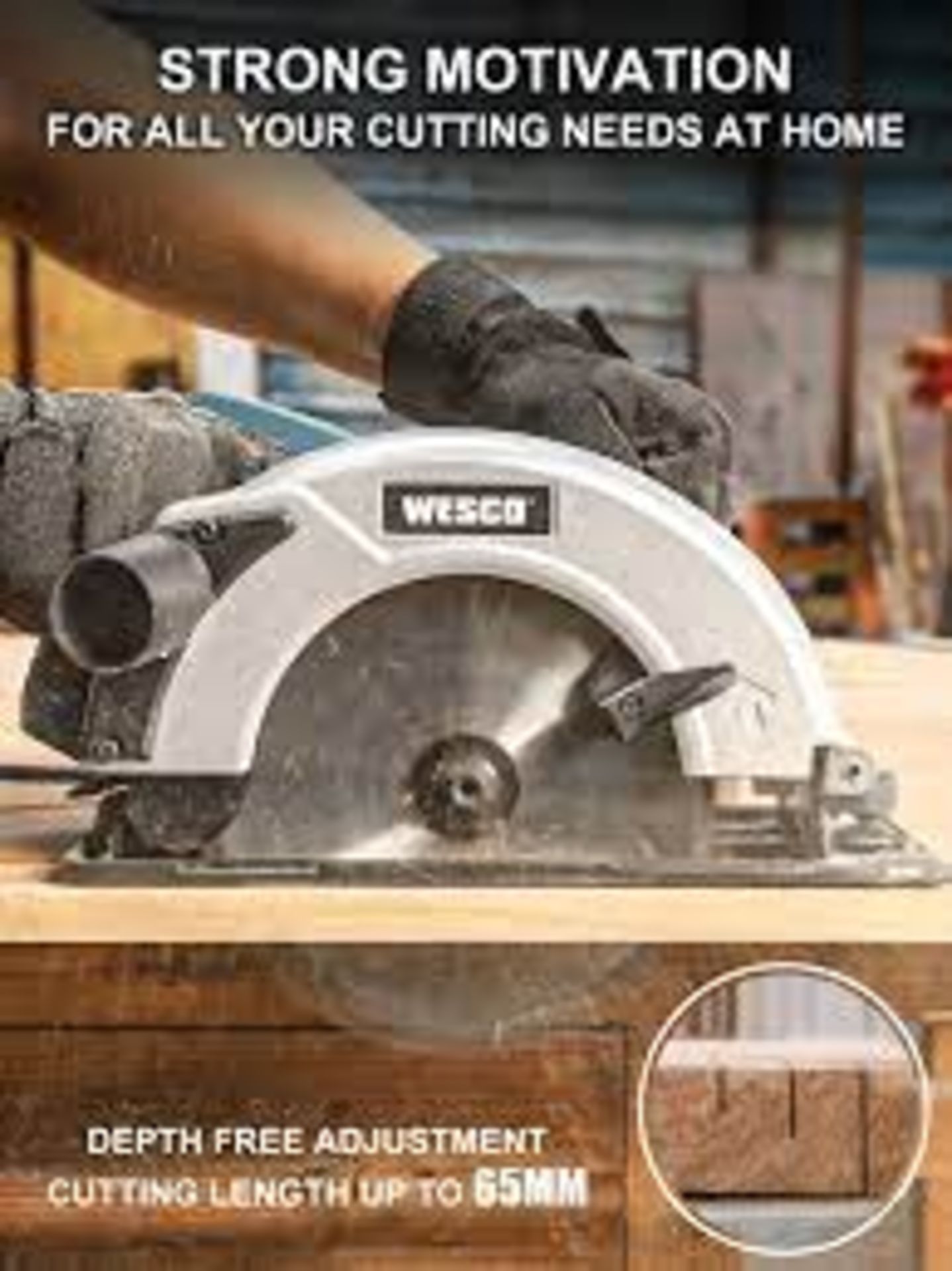 New & Boxed WESCO Circular Saw 1400W 5800 RPM Skill Saw. Cutting Depth: 90°: 65mm-45°: 45mm. with - Image 2 of 2