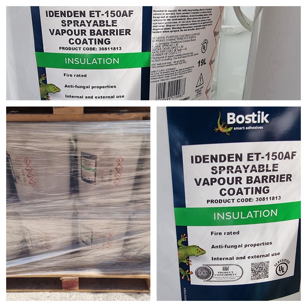 Pallets of 19L Tubs of BOSTIK IDENTEN ET-150 Sprayable Vapour Coating Black 10ltr Thermal Insulation - Delivery Available!