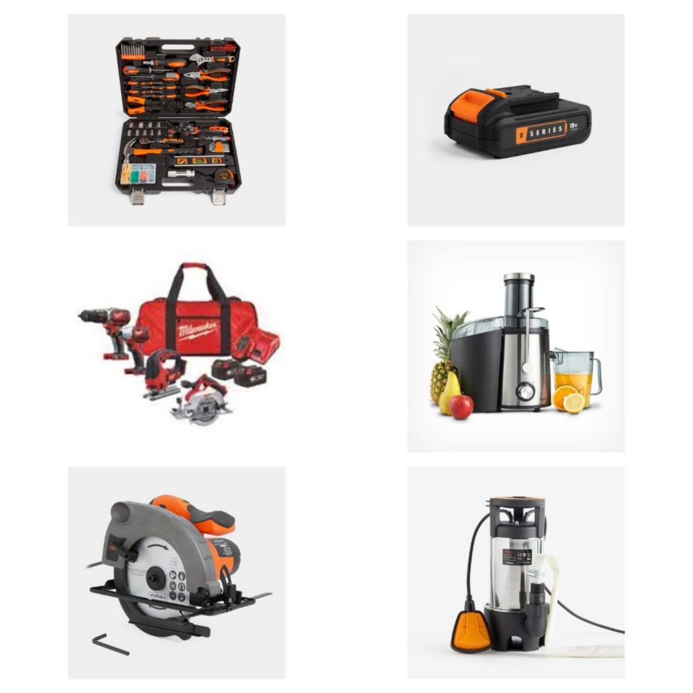 Lawnmowers, Electric Nail Guns, Trimmers, Cordless Drills, SDS Hammer Drills, Circular Saws, Outdoor Furniture, Gazebos and more