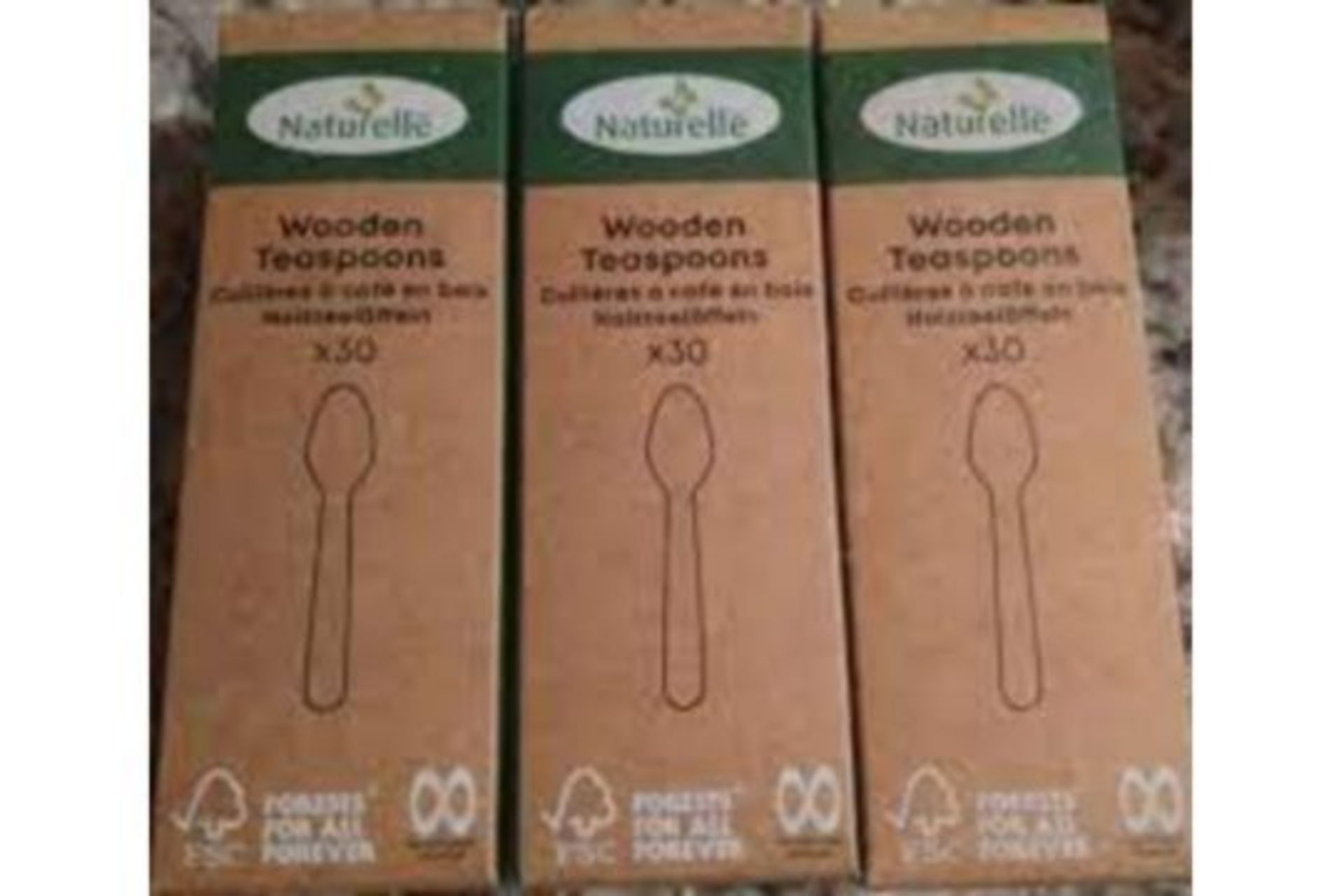 72 X NEW BOXED PACKS OF 30 NATURELLE WOODEN TEASPOONS. (ROW9.3MID)