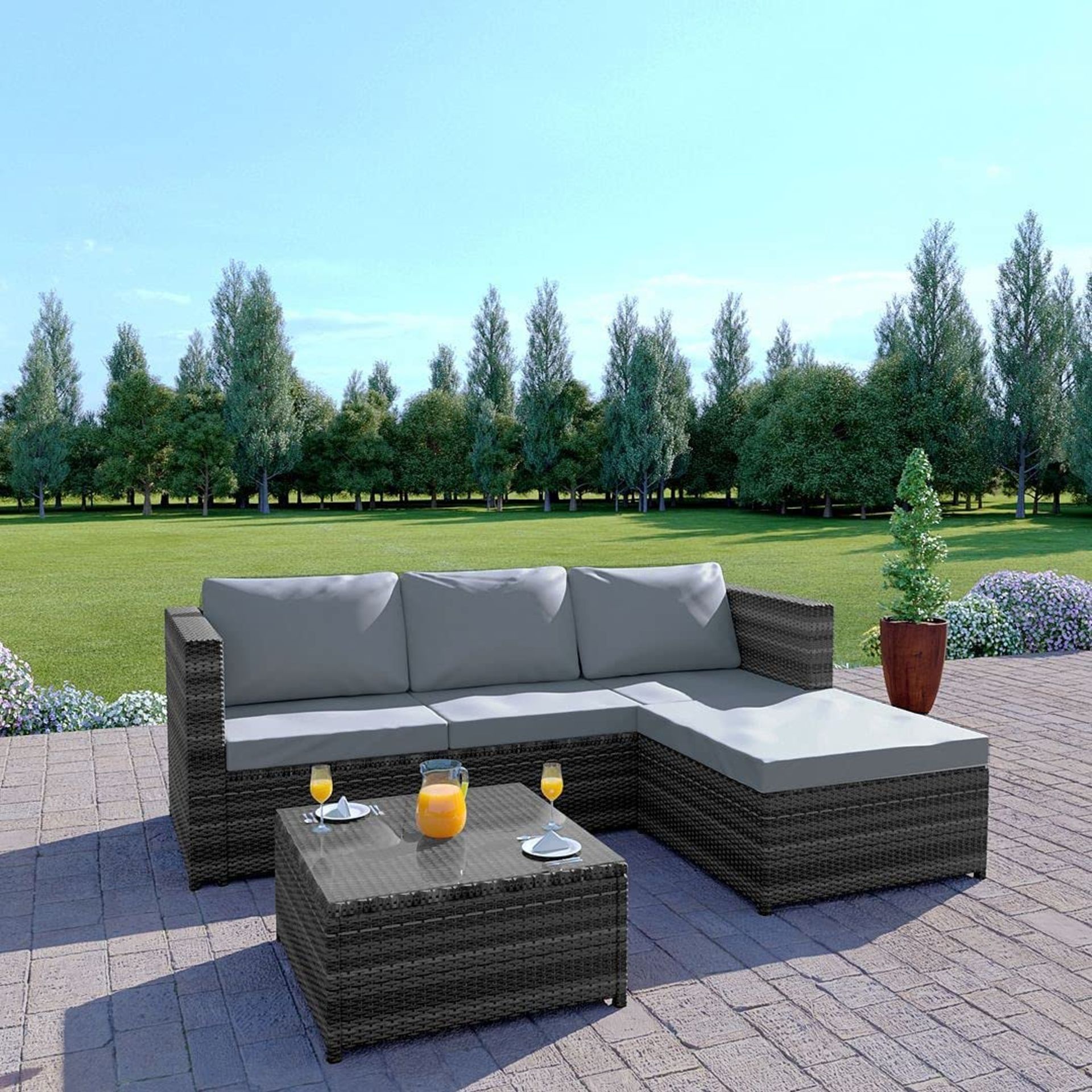 Brand New Rattan Garden Corner Sofa And Drinks Table Patio Furniture Set (Mixed Grey + Light