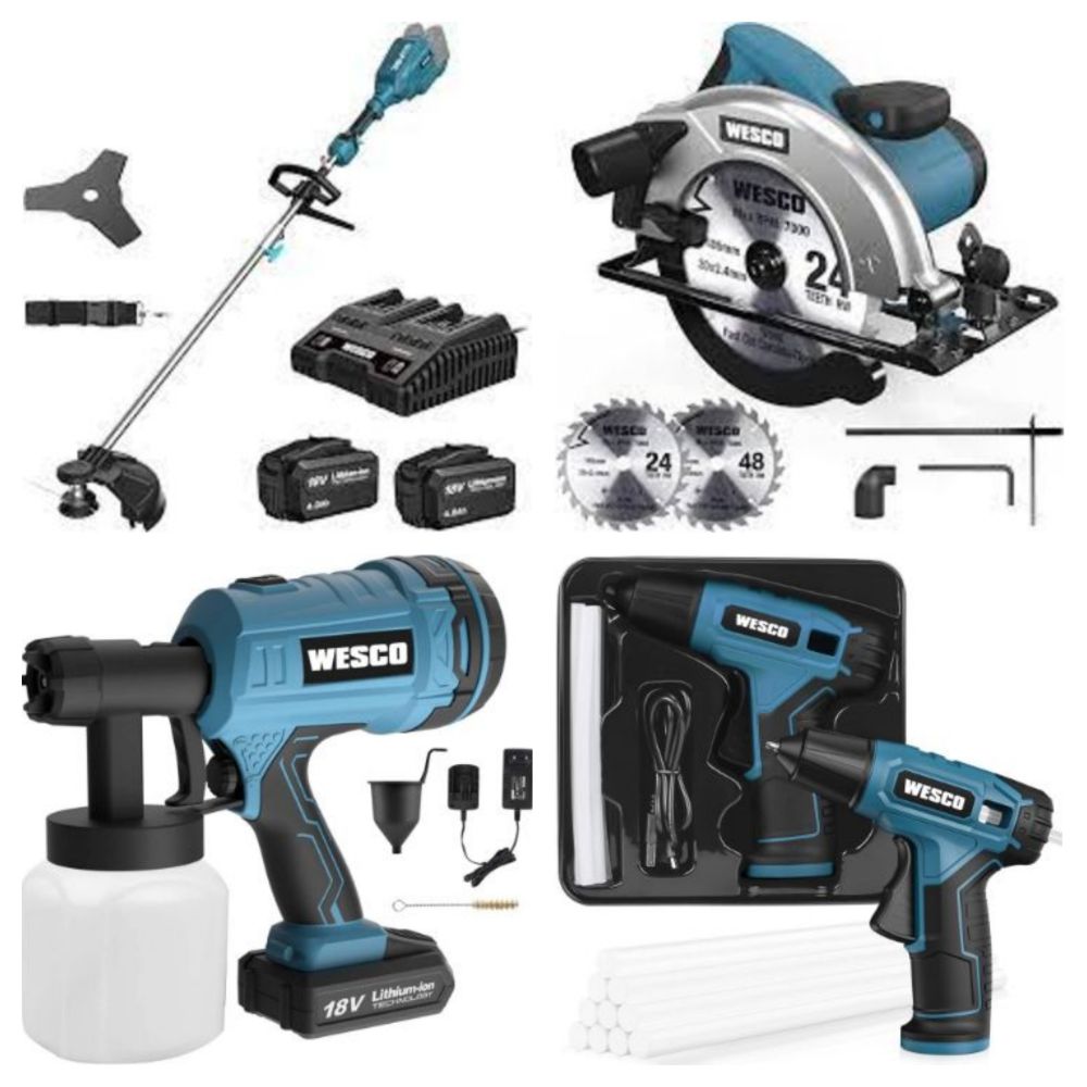 New Boxed Power Tools & Sets - Impact Drills, Angle Grinders, Socket Sets, Spray Guns, Saws, Sanders, Strimmers, Glue Gun, Hedge Trimmers & More