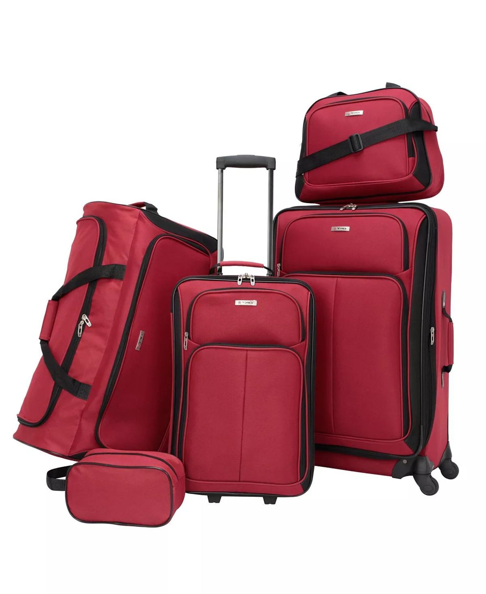 3 X NEW SETS OF TAG Ridgefield RED 5 Piece Softside Luggage Sets. RRP $300 per set, giving this