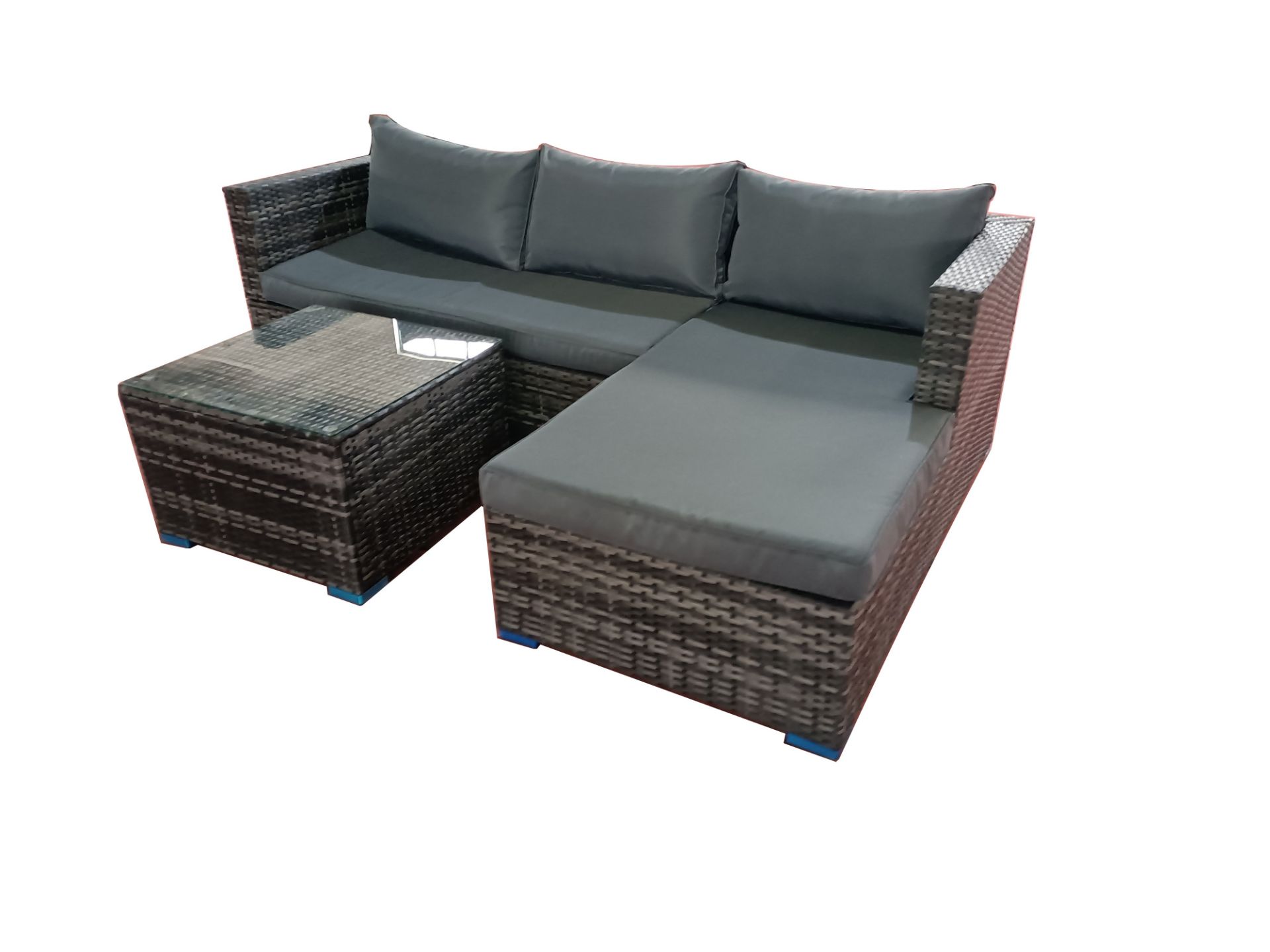 BOX NEW RATTAN GREY 3P/C OPTIONAL CORNER SUITE, C/W SOFA, LOUNGER, COFFEE TABLE, GLASS - Image 2 of 5