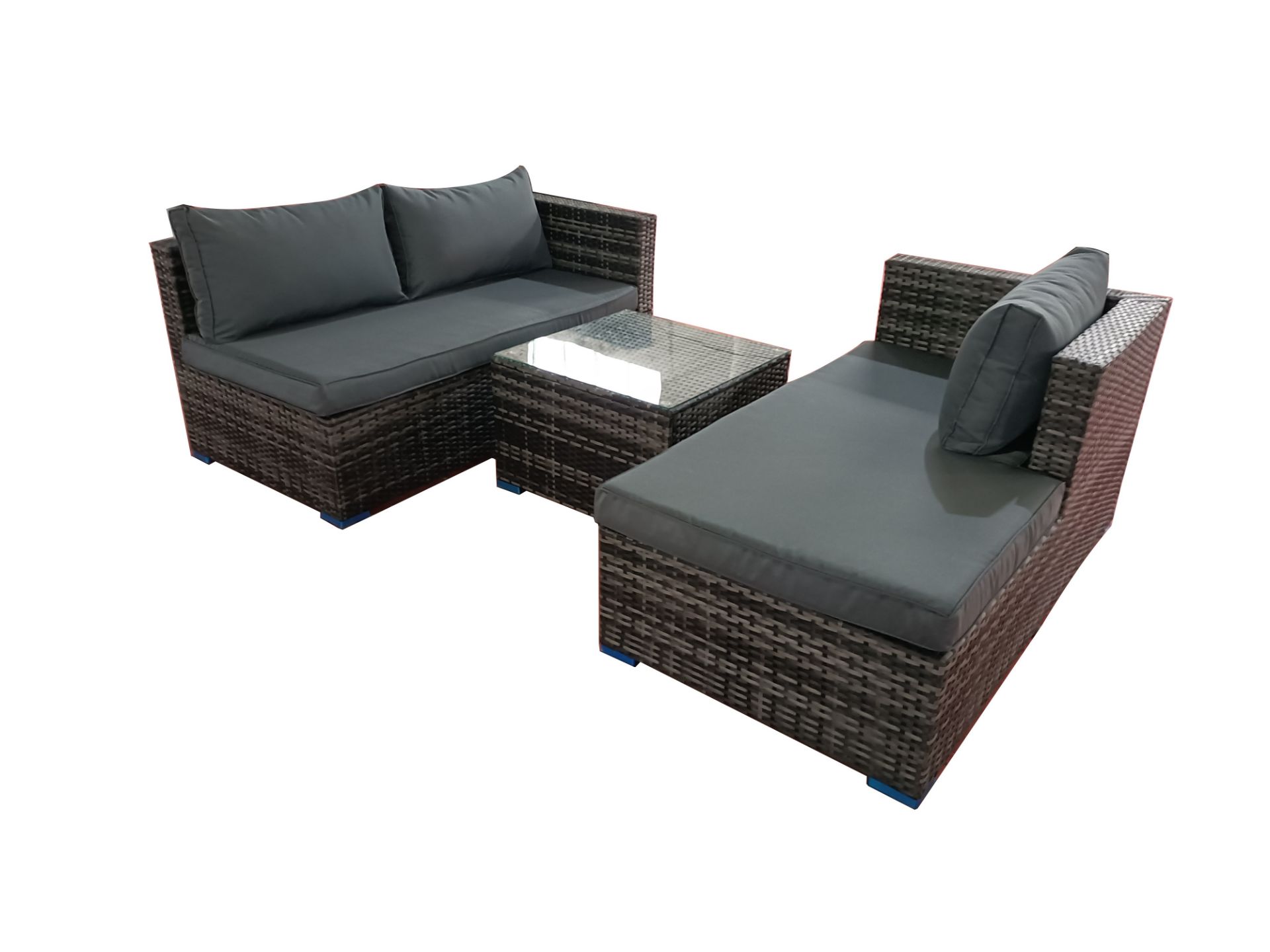 BOX NEW RATTAN GREY 3P/C OPTIONAL CORNER SUITE, C/W SOFA, LOUNGER, COFFEE TABLE, GLASS - Image 3 of 5