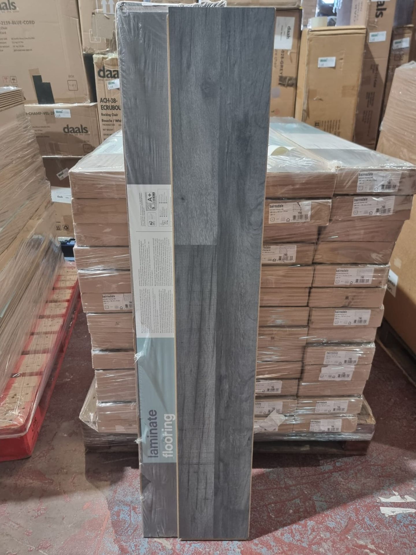 PALLET TO CONTAIN 20 X PACKS OF BAINSDALE DARK GREY WOOD LAMINATE FLOORING. EACH PACK CONTAINS 1. - Image 2 of 2