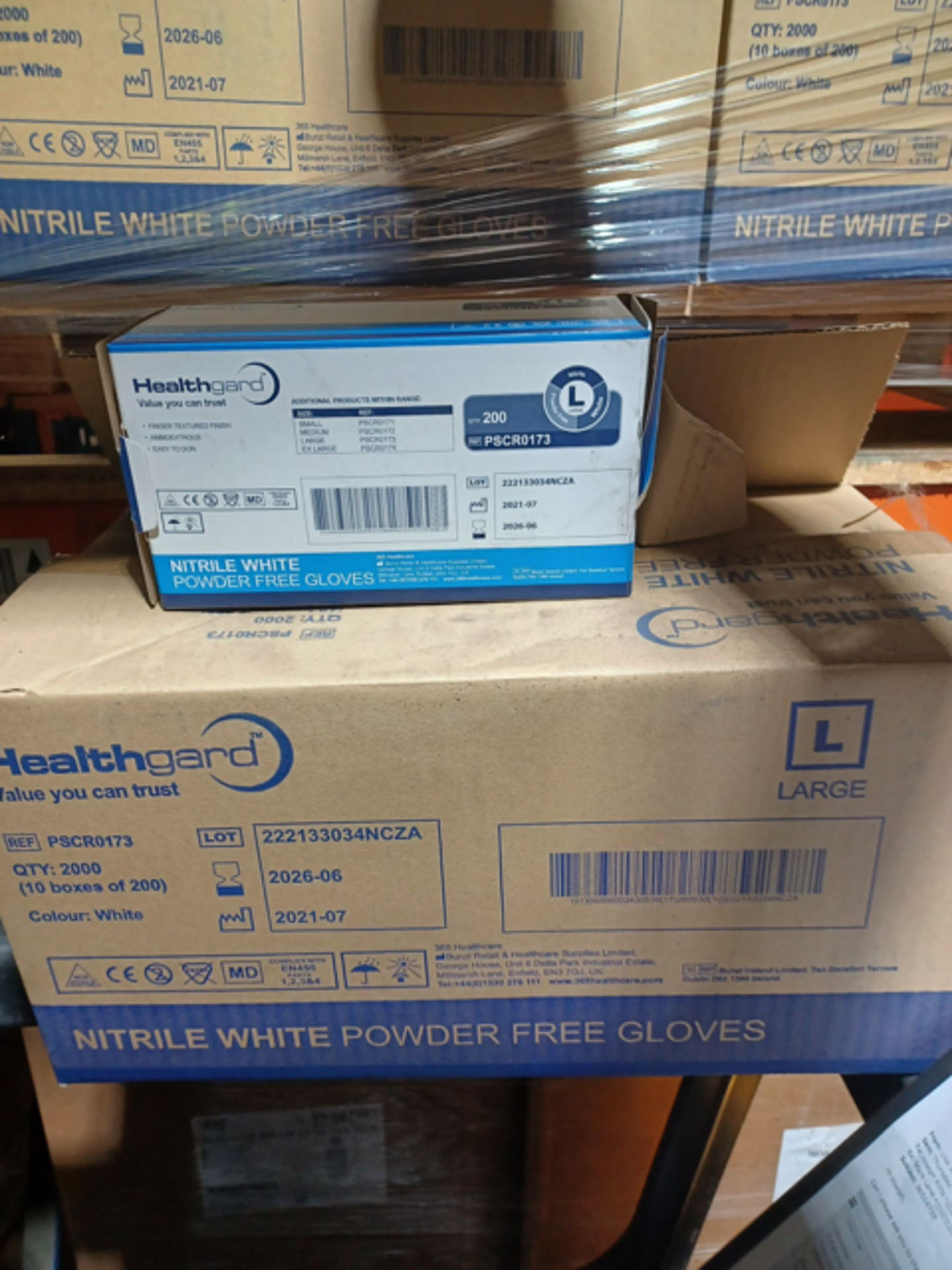 400 X BRAND NEW PACKS OF 200 HEALTHGUARD NITRILE WHITE POWDER FREE GLOVES SIZE LARGE EXP 2026