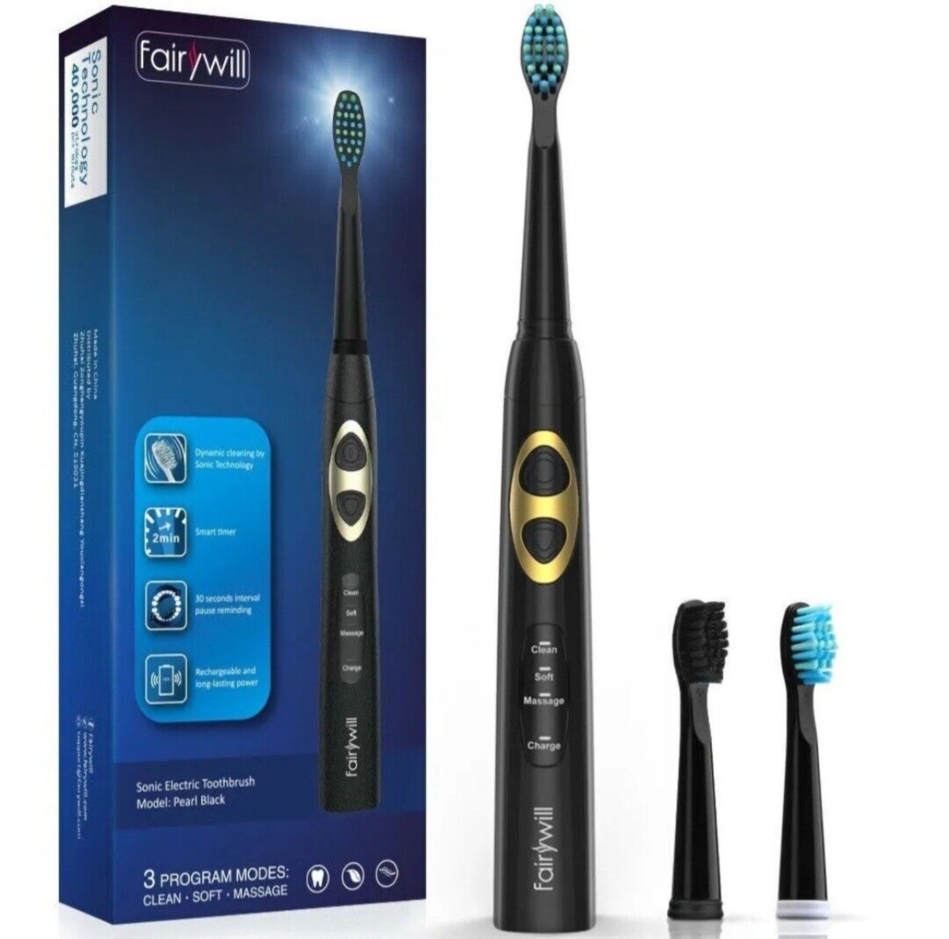 3 X BRAND NEW BOXED FAIRYWELL MODEL917. SONIC ELECTRIC TOOTH BRUSHES. DYNAMIC CLEANING BY SONIC
