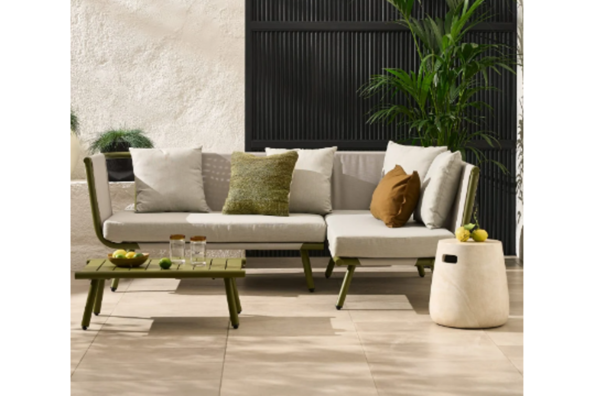 Brand New & Boxed Made.Com Amaris Garden Corner Sofa Set ( Olive ) Aluminium Frame + Textliene