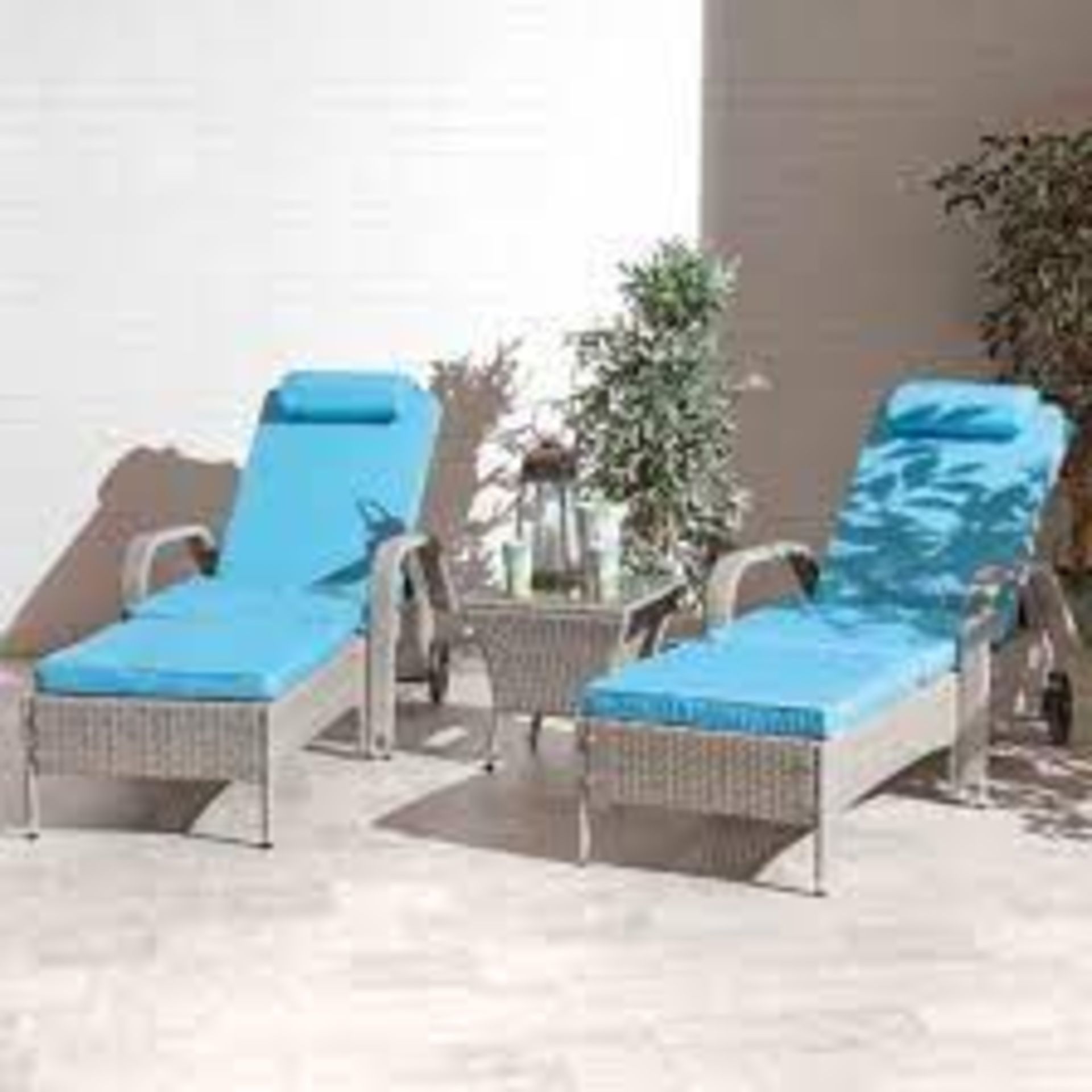 Brand New duo of sunloungers with in faux rattan hosted by a powder-coated steel