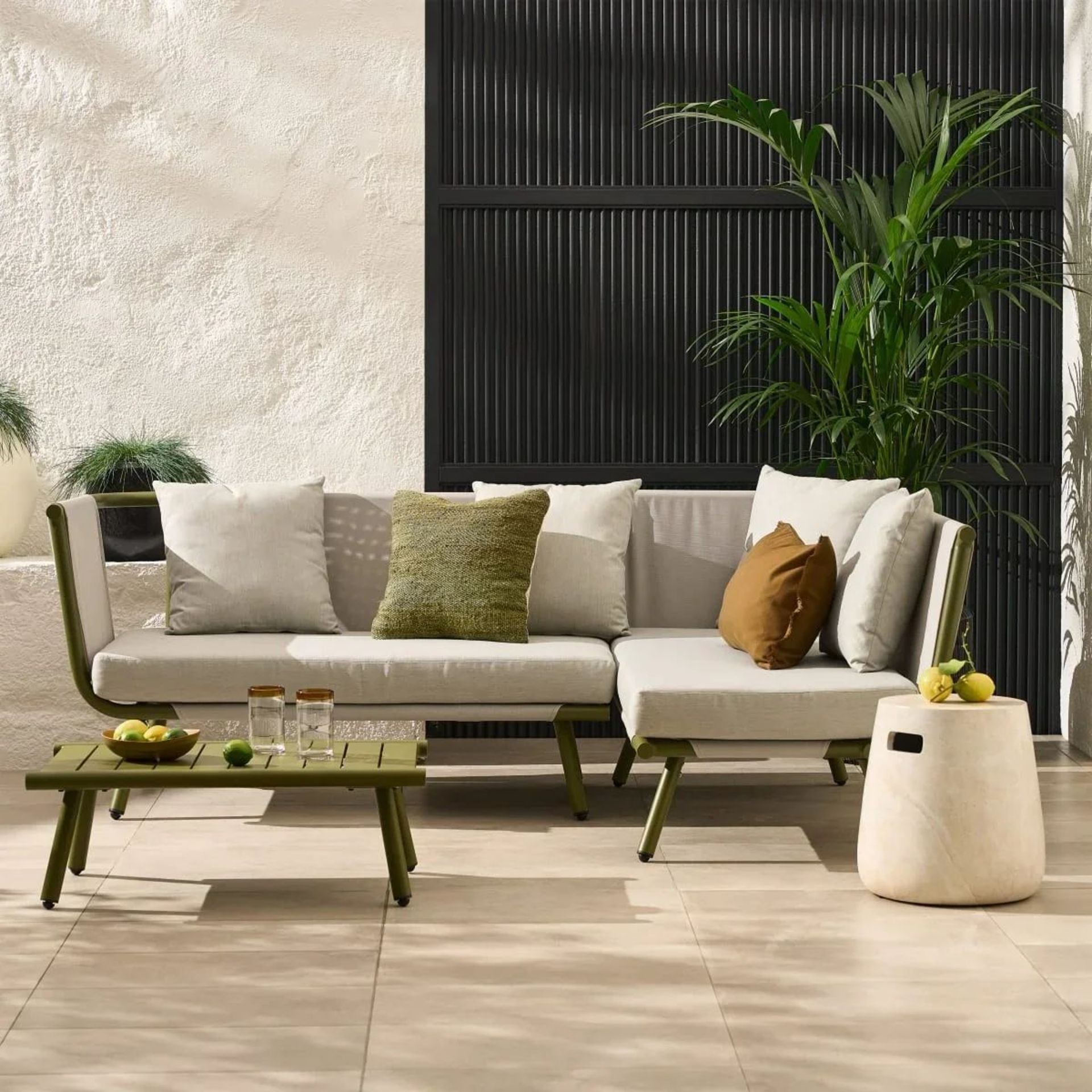 Brand New & Boxed Made.Com Amaris Garden Corner Sofa Set ( Olive ) Aluminium Frame + Textliene