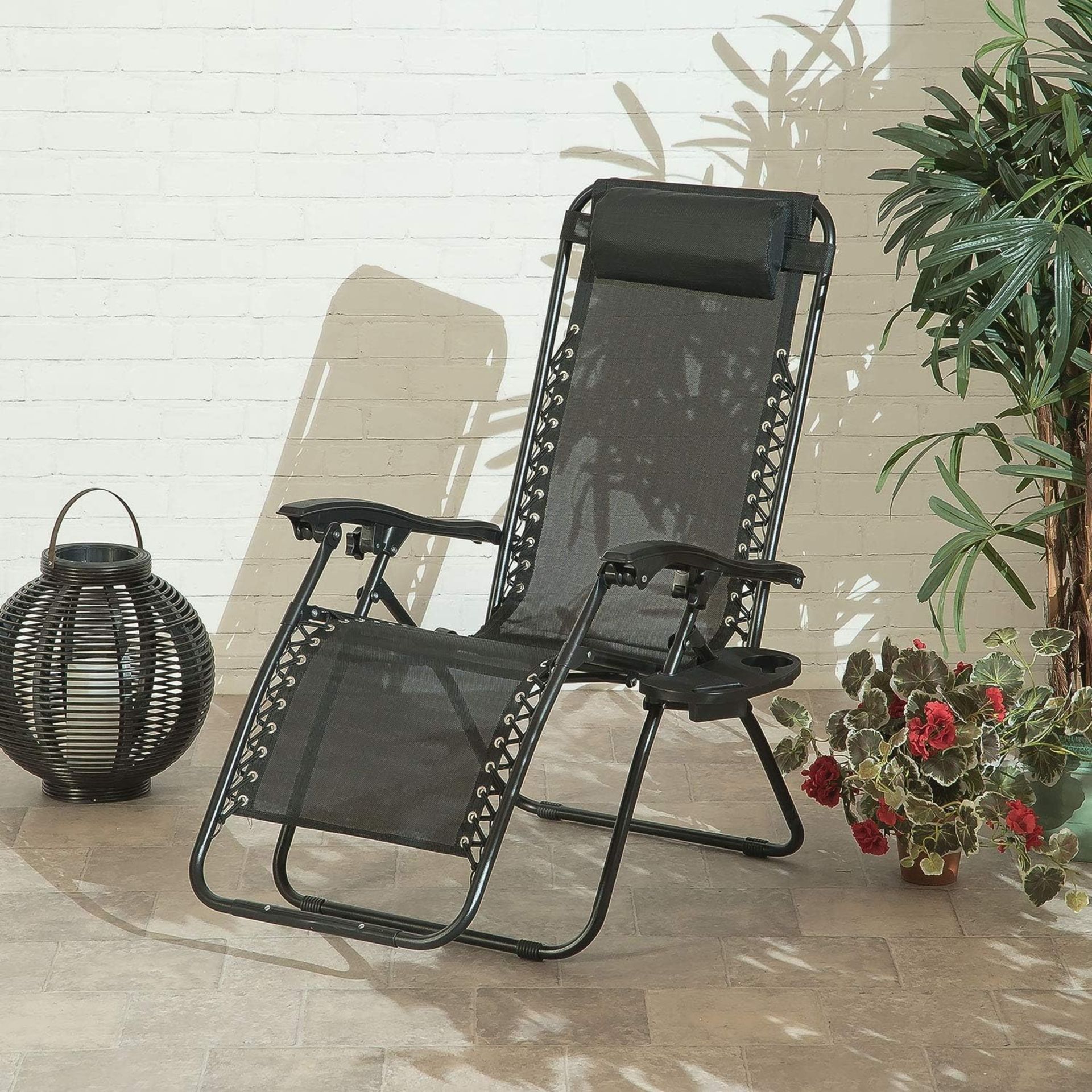 Brand New SunTime Outdoor Royale Black Gravity Garden Relaxer With Cup Holder, Simply lean back - Image 2 of 2