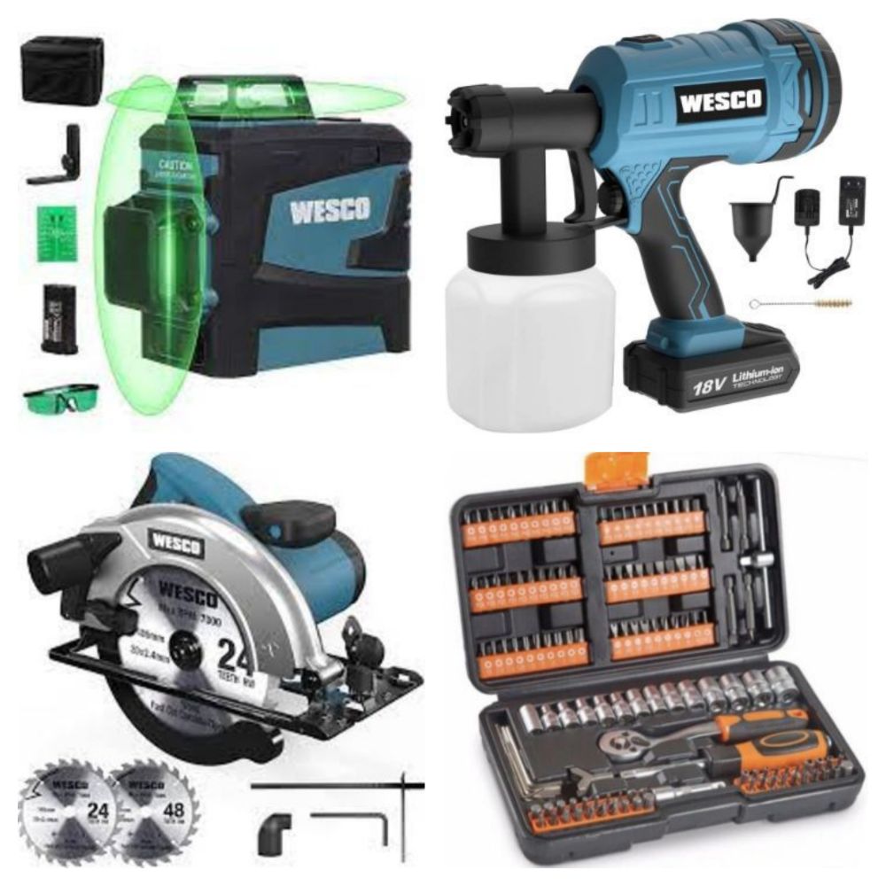 New Boxed Power Tools & Sets - Impact Drills, Angle Grinders, Socket Sets, Spray Guns, Saws, Sanders, Strimmers, Glue Gun, Hedge Trimmers & More