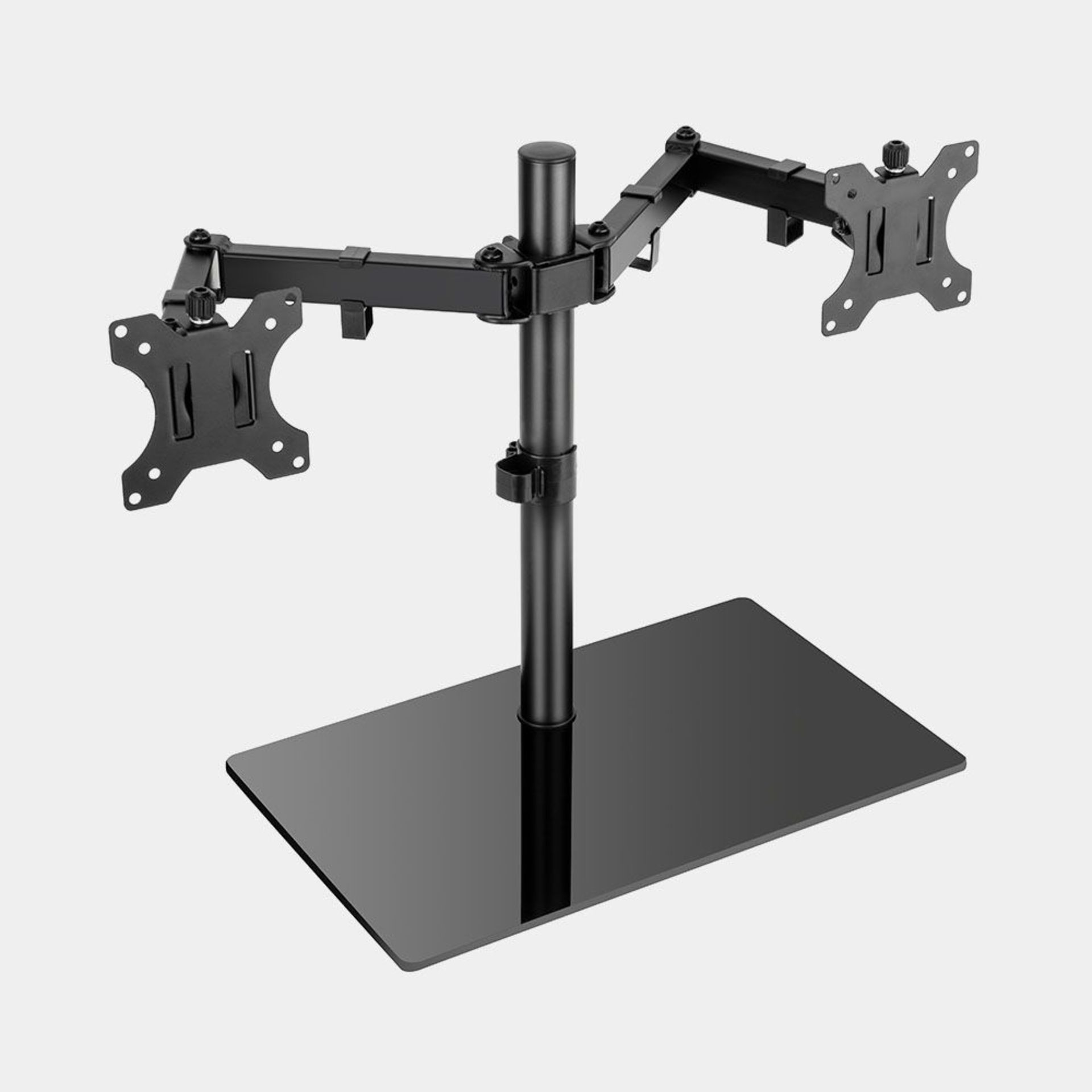 Dual Monitor Stand With Glass Base. - BI. Double your productivity by doubling your screens with our