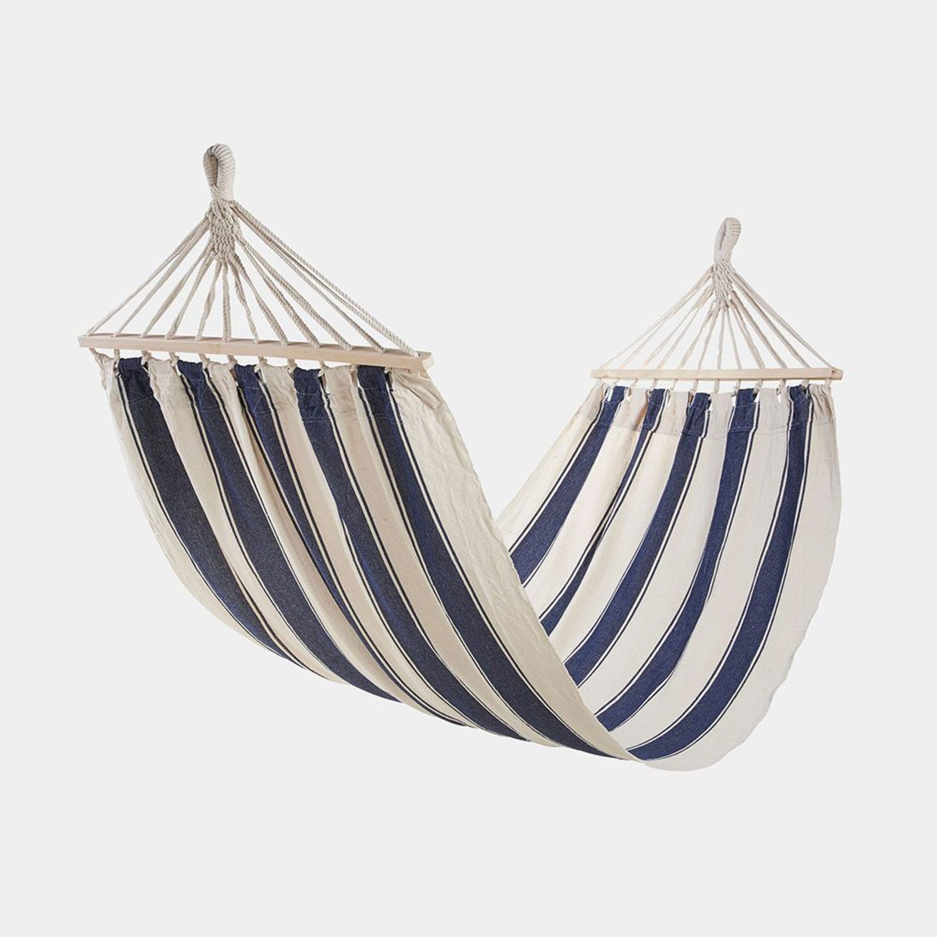 1 Person Striped Cotton Hammock. - BI. With strong, thick rope an O ring mounting point is used to