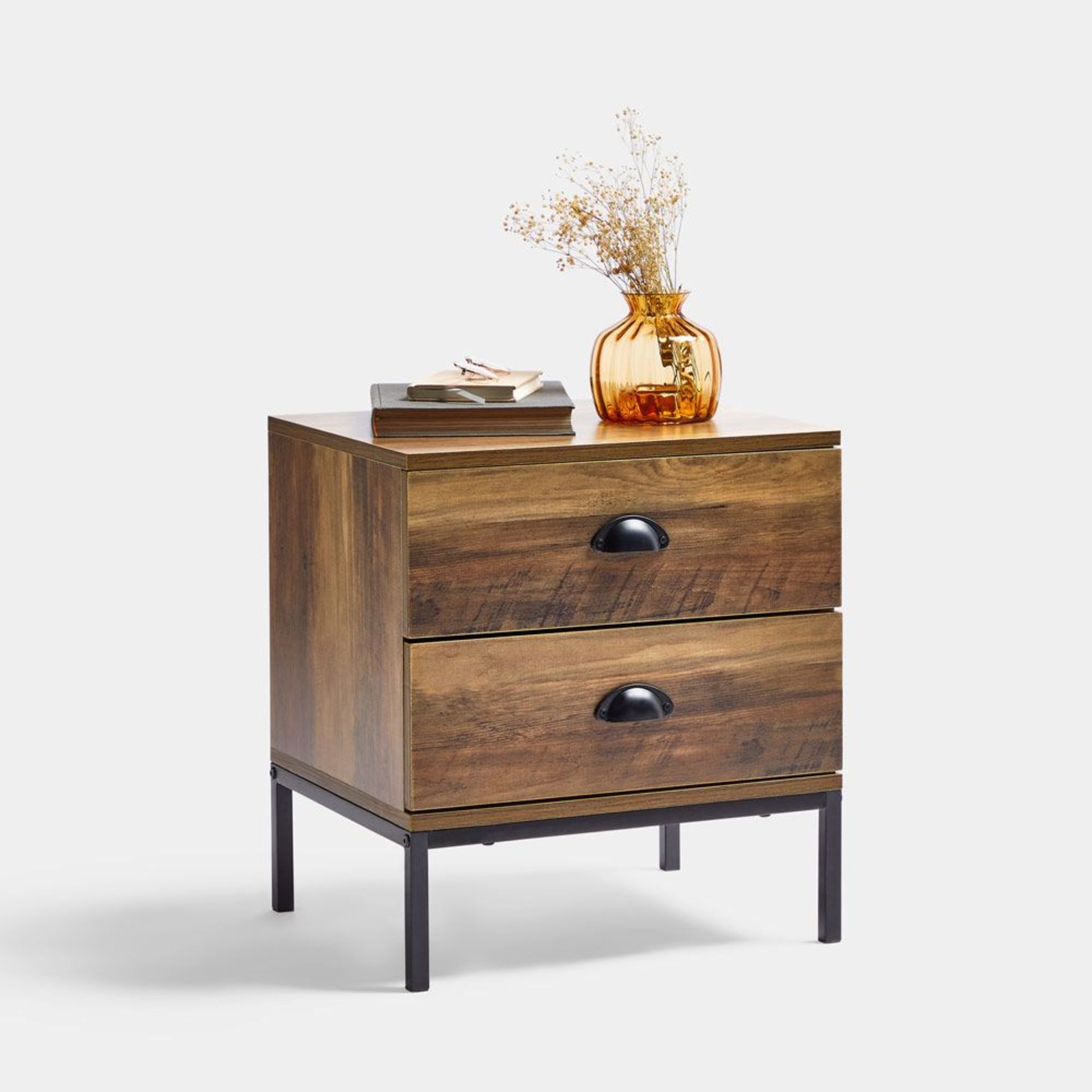 Jaxon 2 Drawer Bedside Table. - BI. Finished in a natural wood-effect colour to pair with any