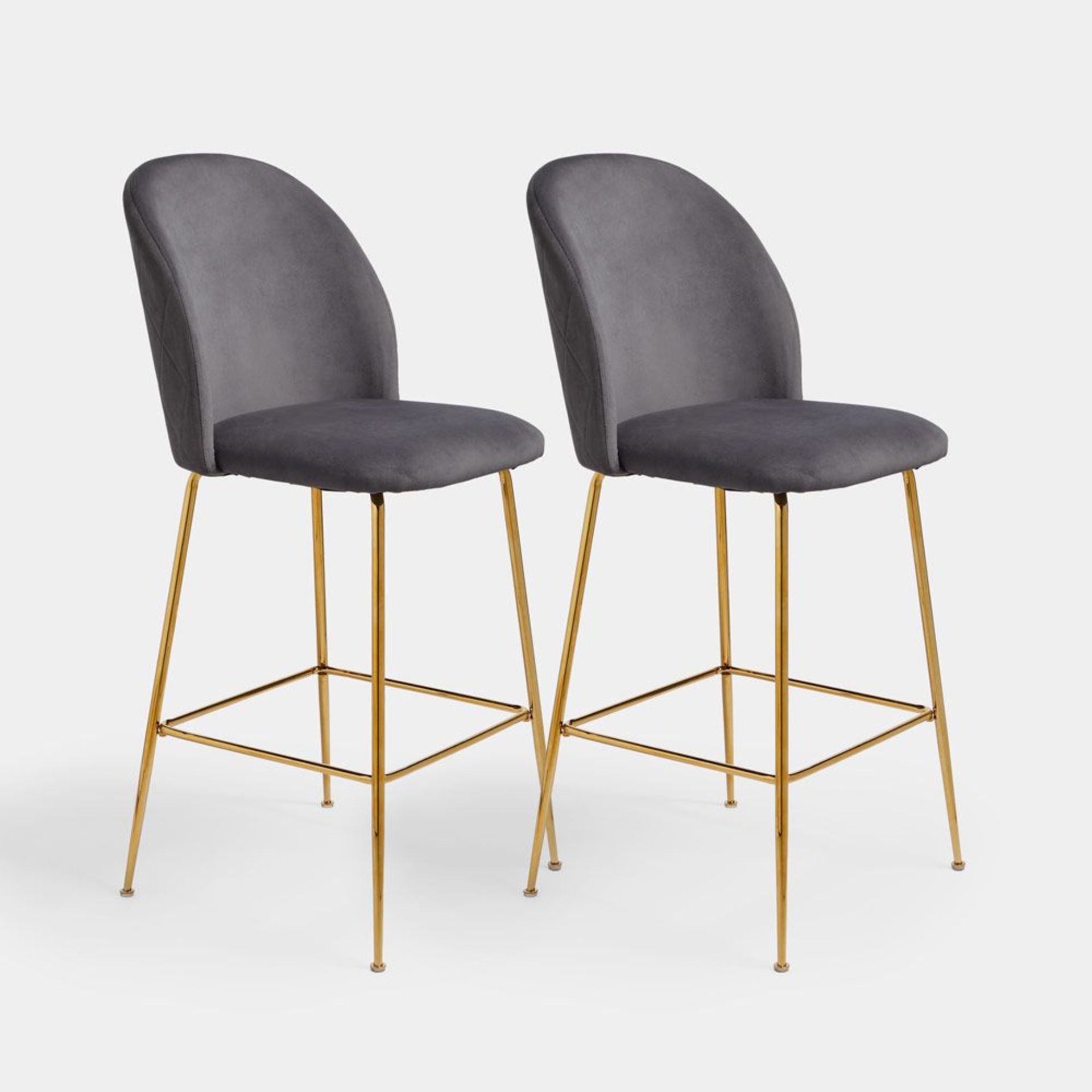 Elbe Set of 2 Grey Velvet Bar Stools. - BI. Inspired by the aesthetic and architecture of our