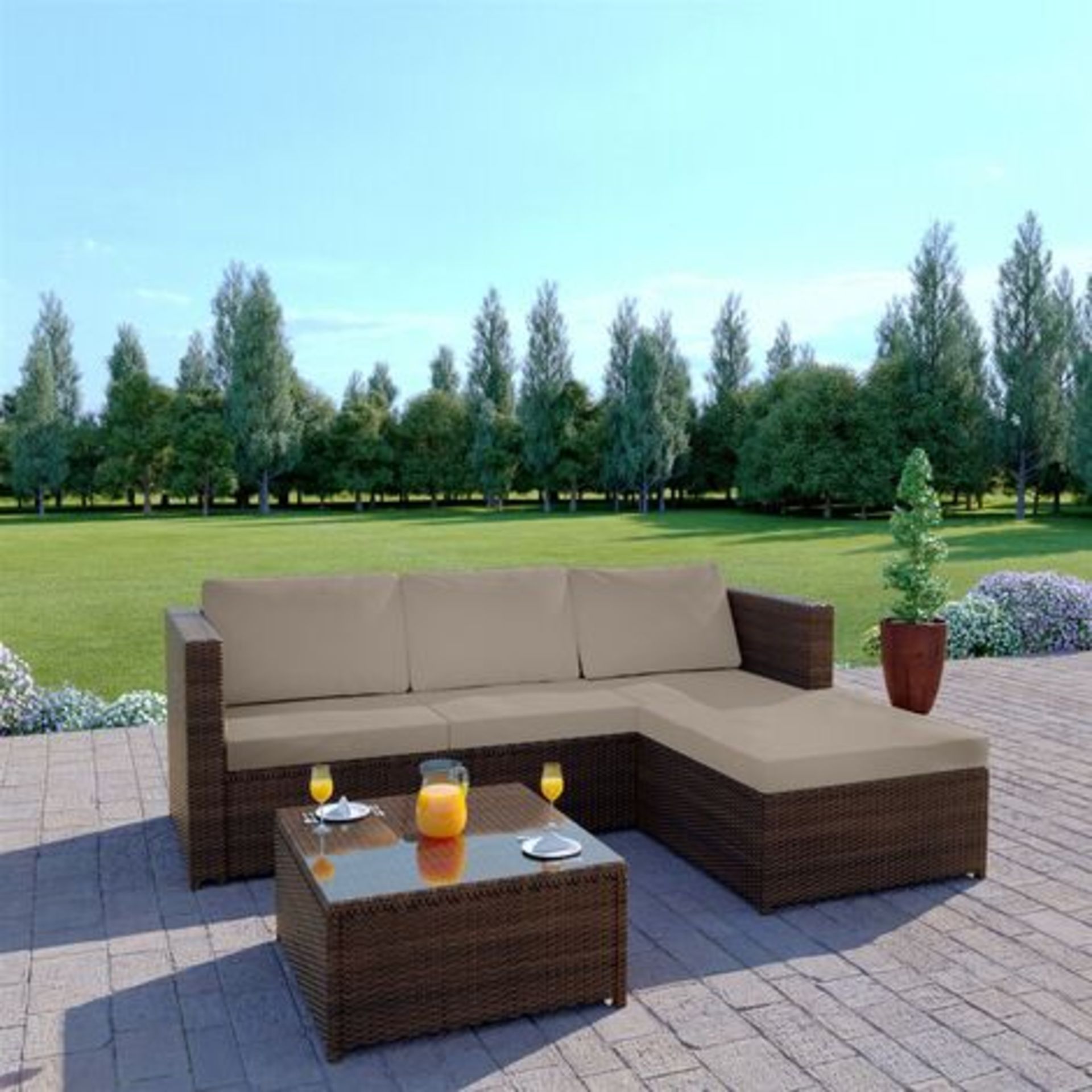 Brand New Rattan Garden Corner Sofa And Drinks Table Patio Furniture Set (Mixed Grey + coffee
