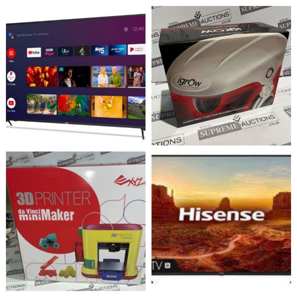 Brand new TV'S by Various Brands 32-65 inch with DVD Players, Google Assistant, Freeview, Small Appliances etc