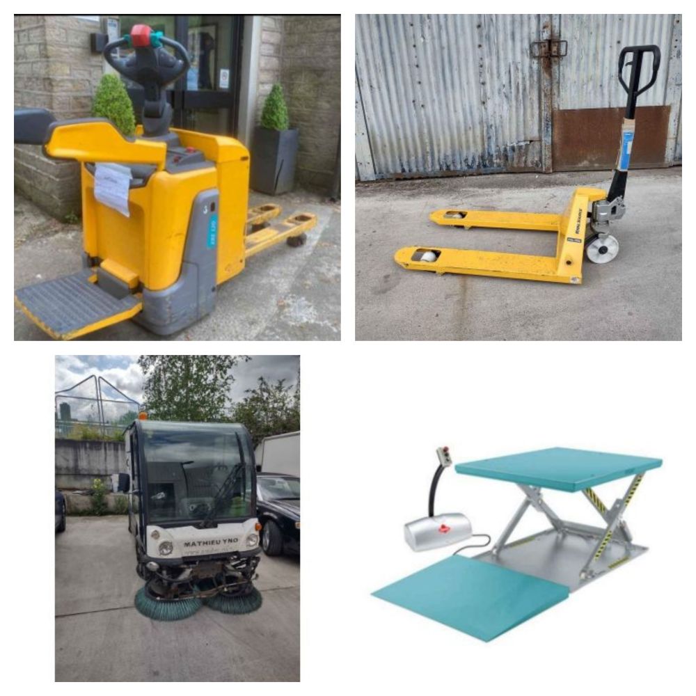 Liquidation Sale of Jungheinrich Ride On Electric Pallet Trucks, Road Sweeper, Scissor Pallet Trucks, Wide Fork Pump Truck & More!