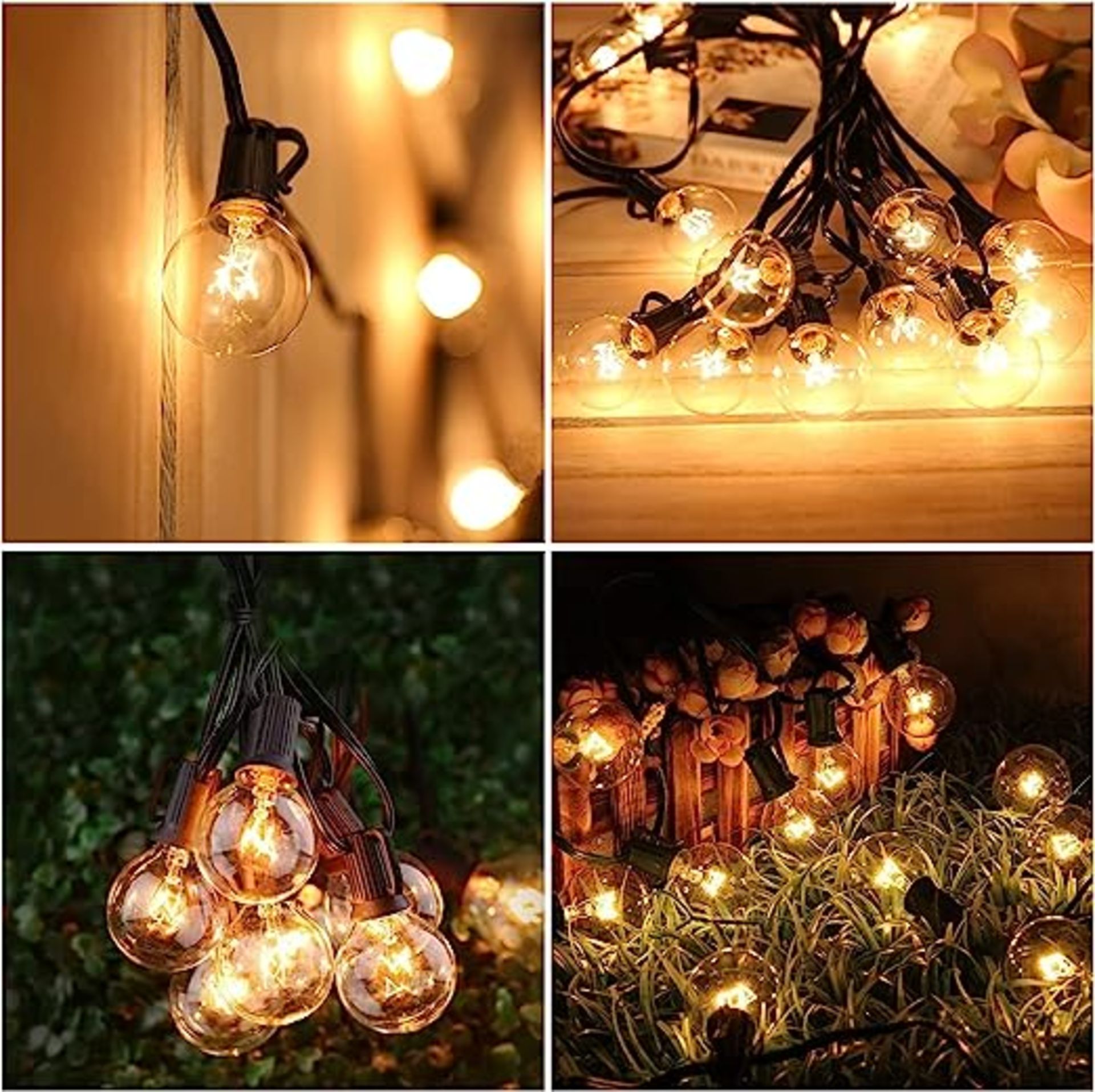 TRADE LOT 24 x New Boxed Sets of 25 Outdoor Festoon String Lights. 7.5m Long (24.6 foot). G40 Bulbs,