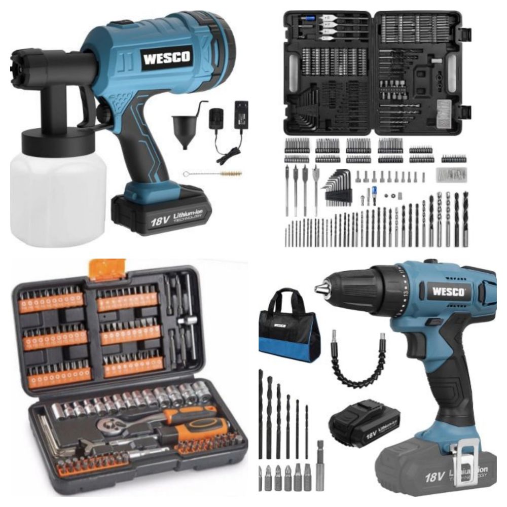 New Boxed Power Tools & Sets - Impact Drills, Angle Grinders, Socket Sets, Spray Guns, Saws, Sanders, Strimmers, Glue Gun, Hedge Trimmers & More