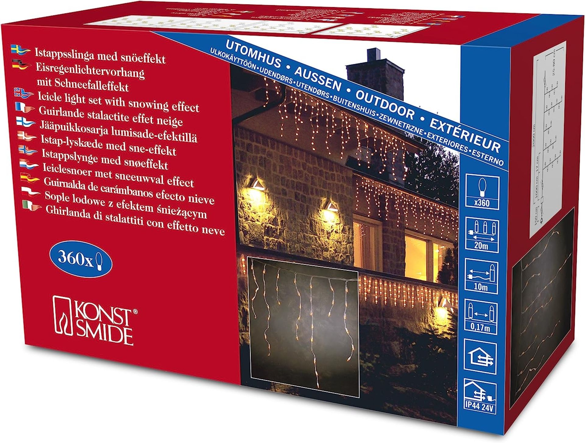12 x NEW BOXED SETS OF Konstsmide Outdoor Lighting 360 Bulb Outdoor Icicle Set 10m White Wire with